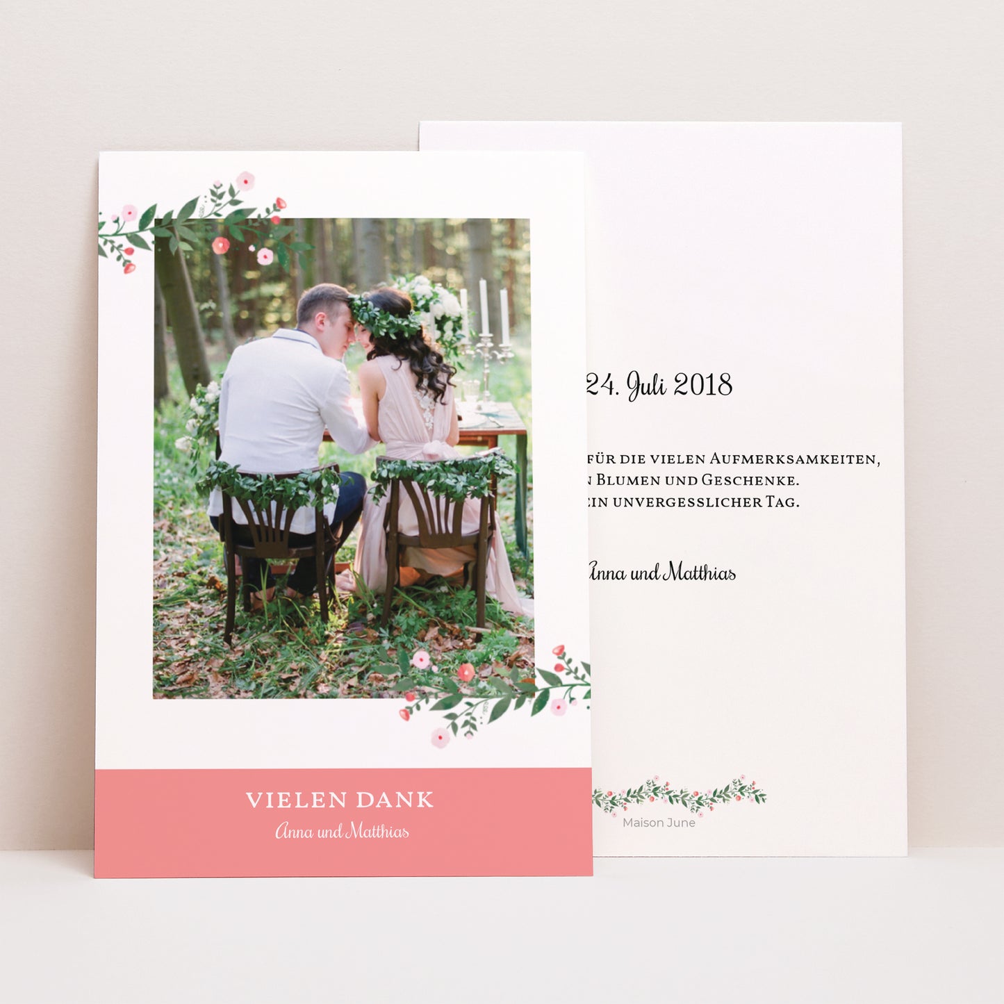 Dankeskarte Hochzeit PortraitPorträt Sommerblumen II foto N° 1