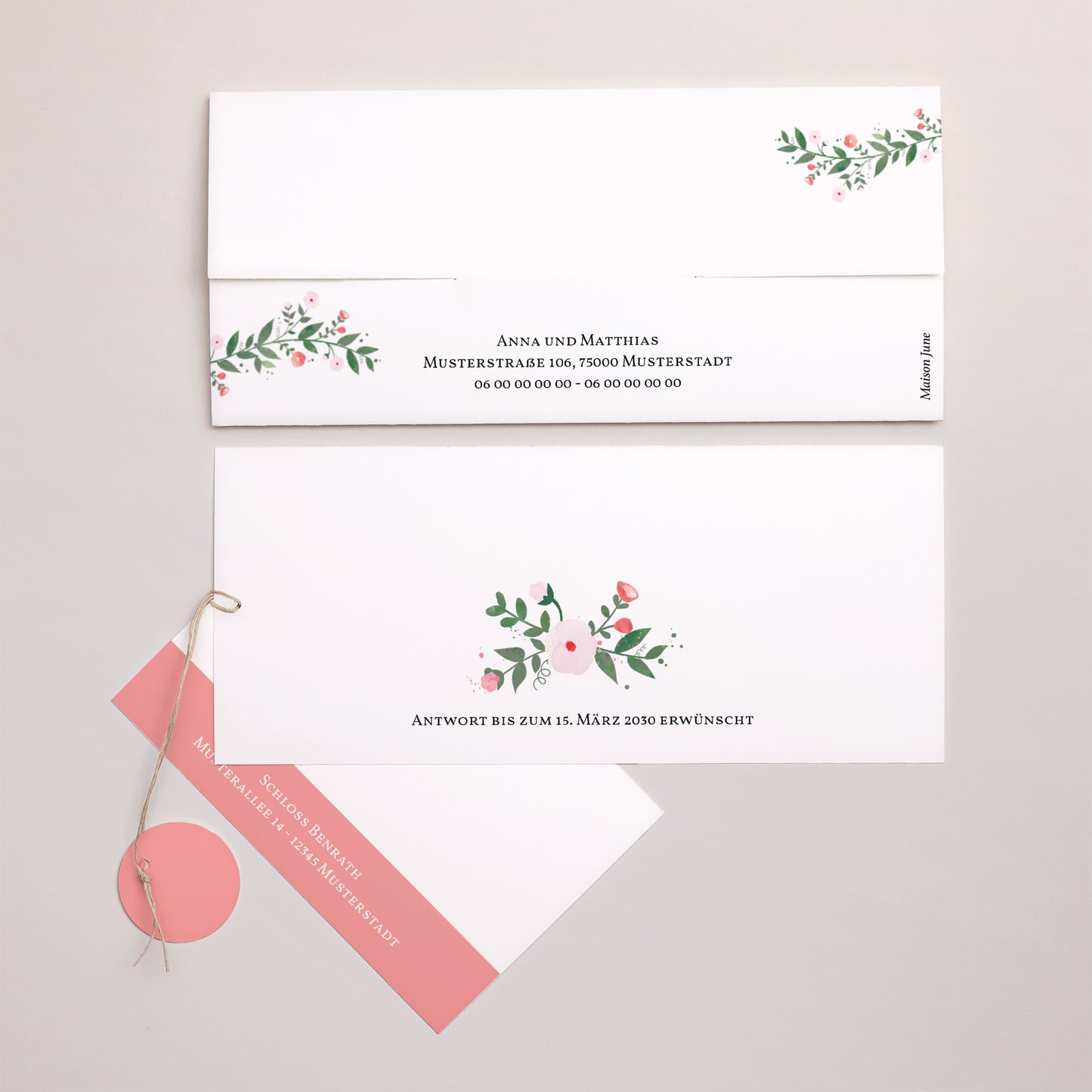 Hochzeitseinladung Mappe 2 Karten, Etikett Sommerblumen II foto N° 4