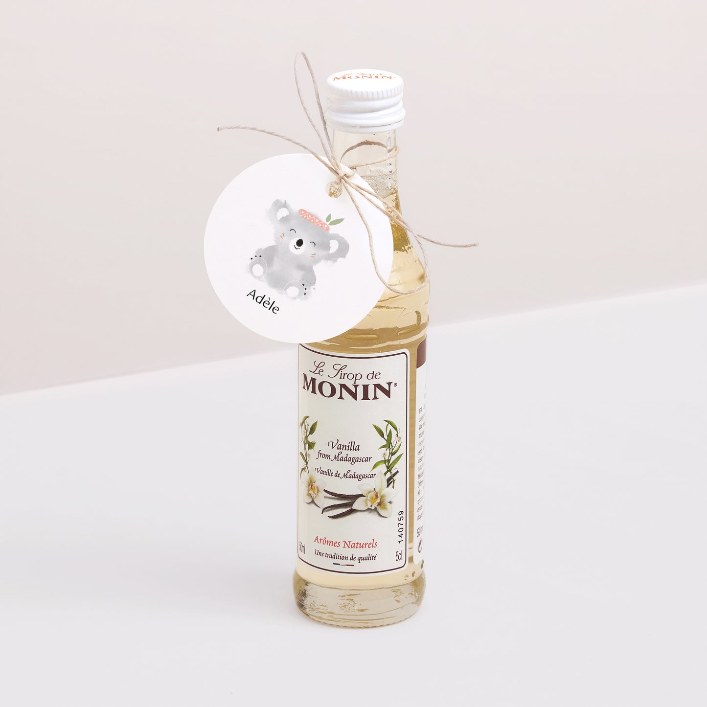 Vorgelochtes Etikett Geburt Runde Koala Rose foto N° 3