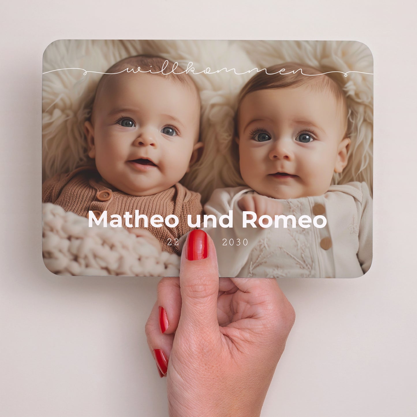 Geburtskarte Landschaft, abgerundete Ränder Zwillingsbabys foto N° 3