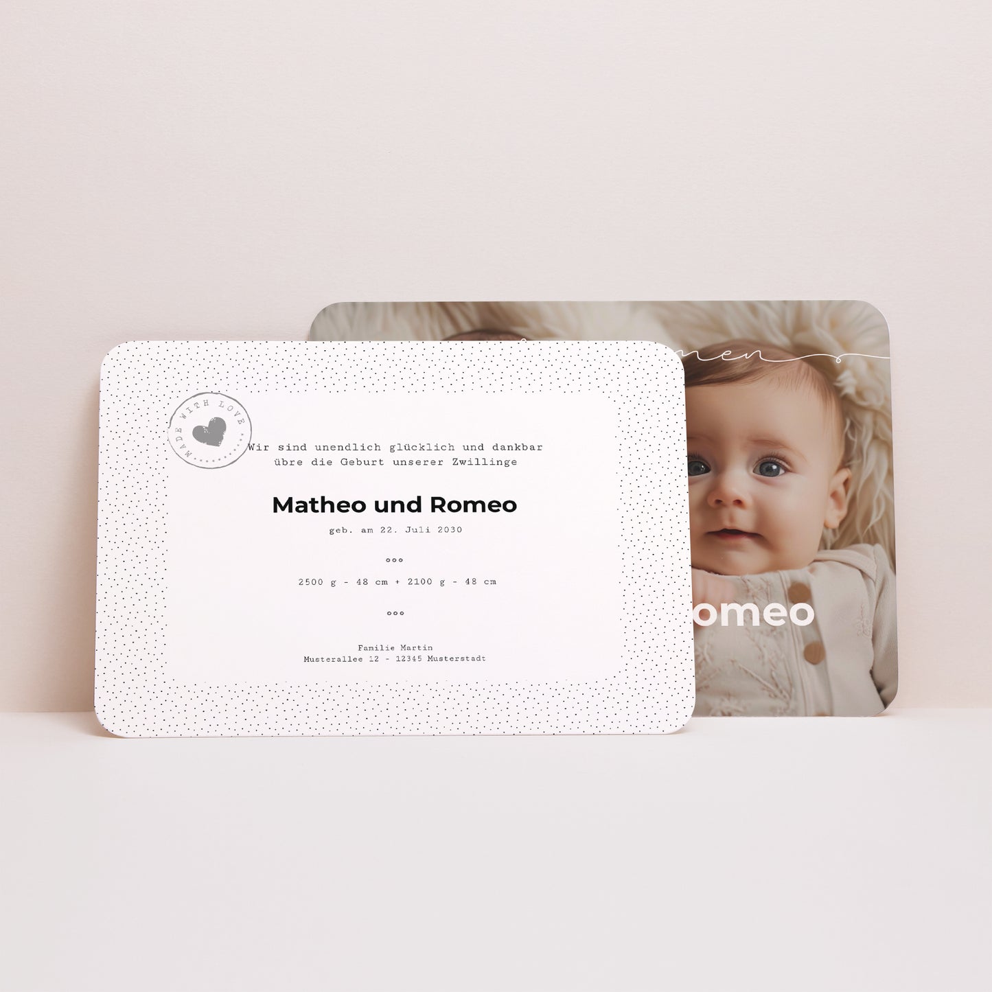 Geburtskarten Landschaft, abgerundete Ränder Zwillingsbabys foto N° 3