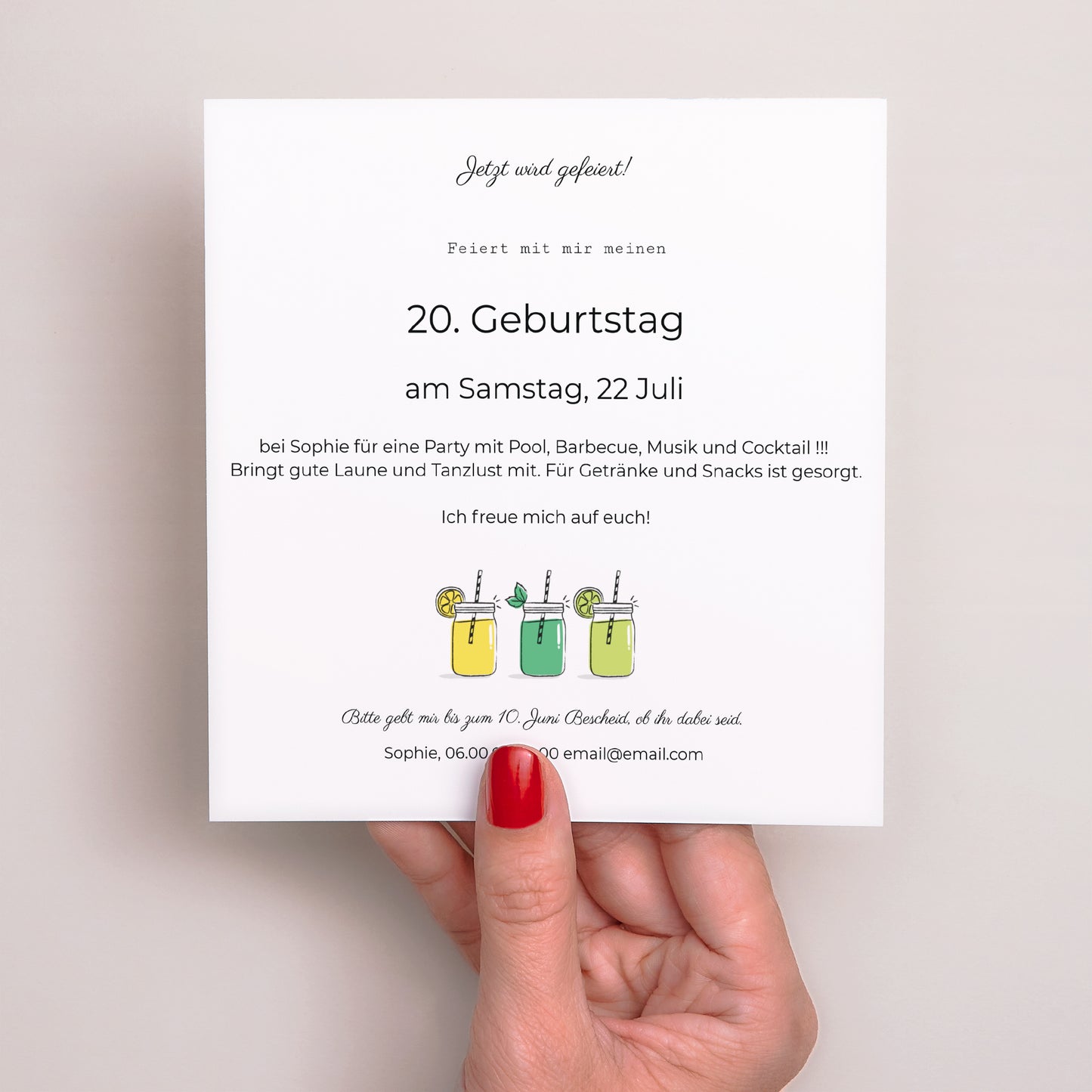 Einladungskarte Geburtstag Quadrat Limonadenparty foto N° 3