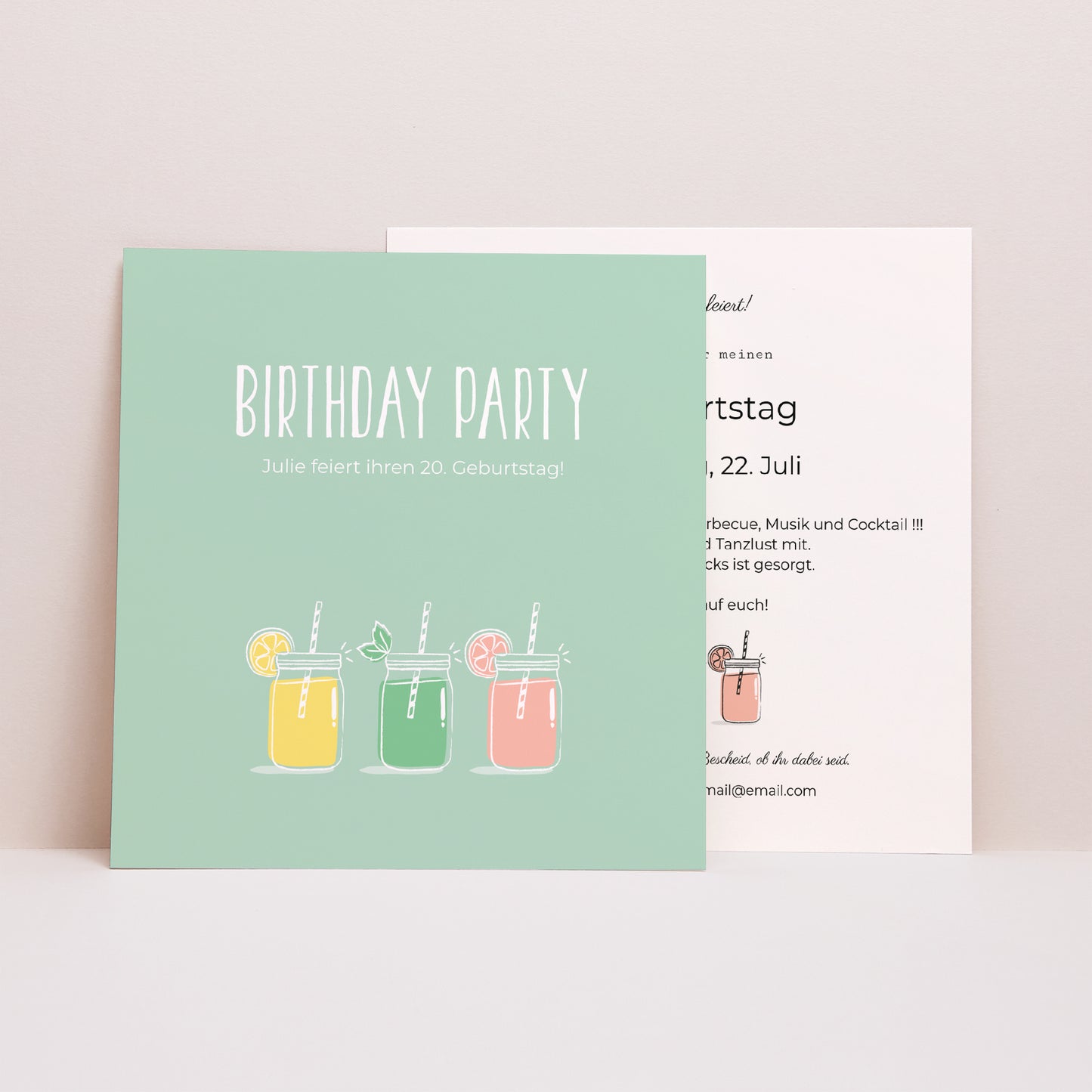 Beilegekarte Geburtstag Erwachsener Quadrat Geburtstagscocktails foto N° 1