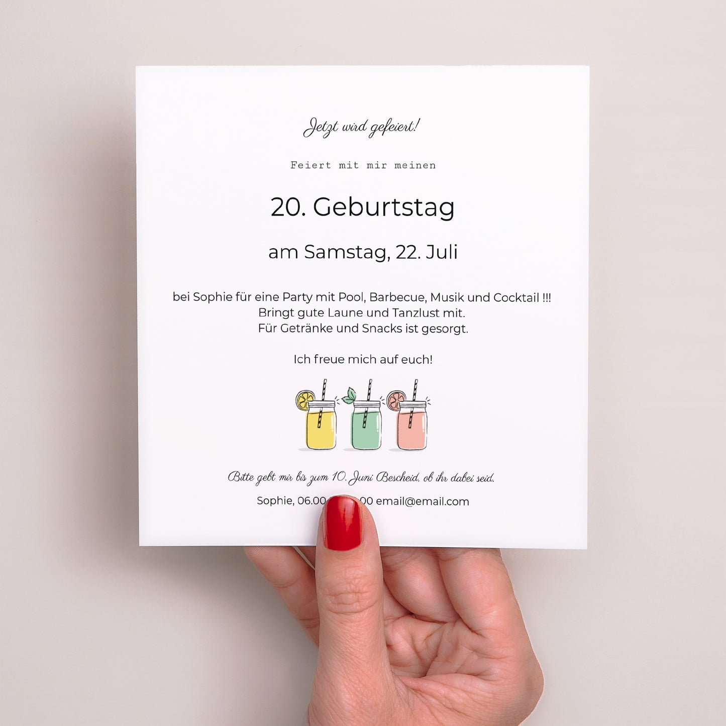 Einladungskarte Geburtstag Quadrat Geburtstagscocktails foto N° 3