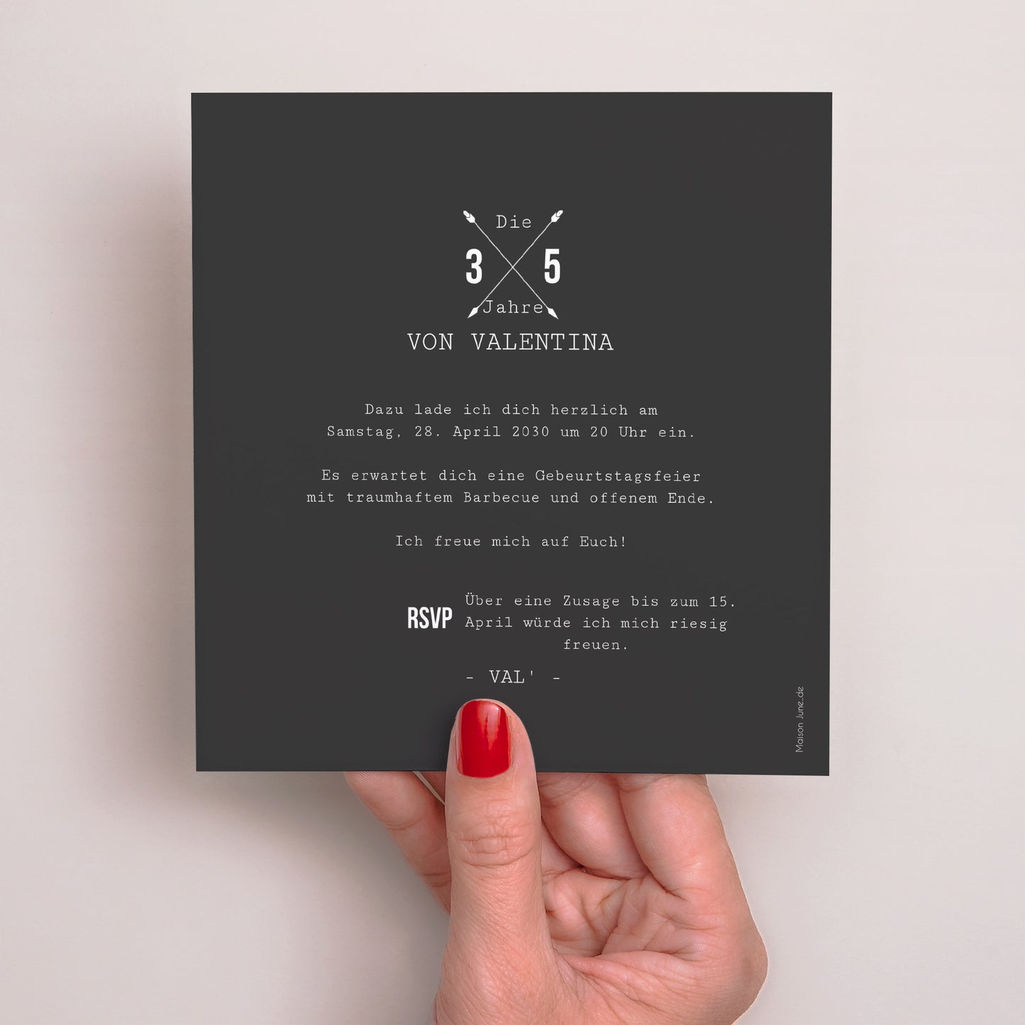 Einladungskarte Geburtstag Quadrat Schwarz und Weiß foto N° 3