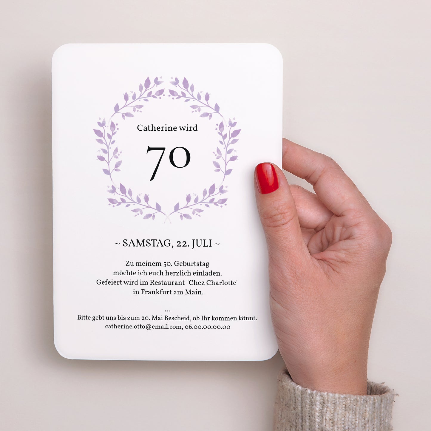 Einladungskarte Geburtstag Porträt, abgerundete Kanten Siebzig+ foto N° 2