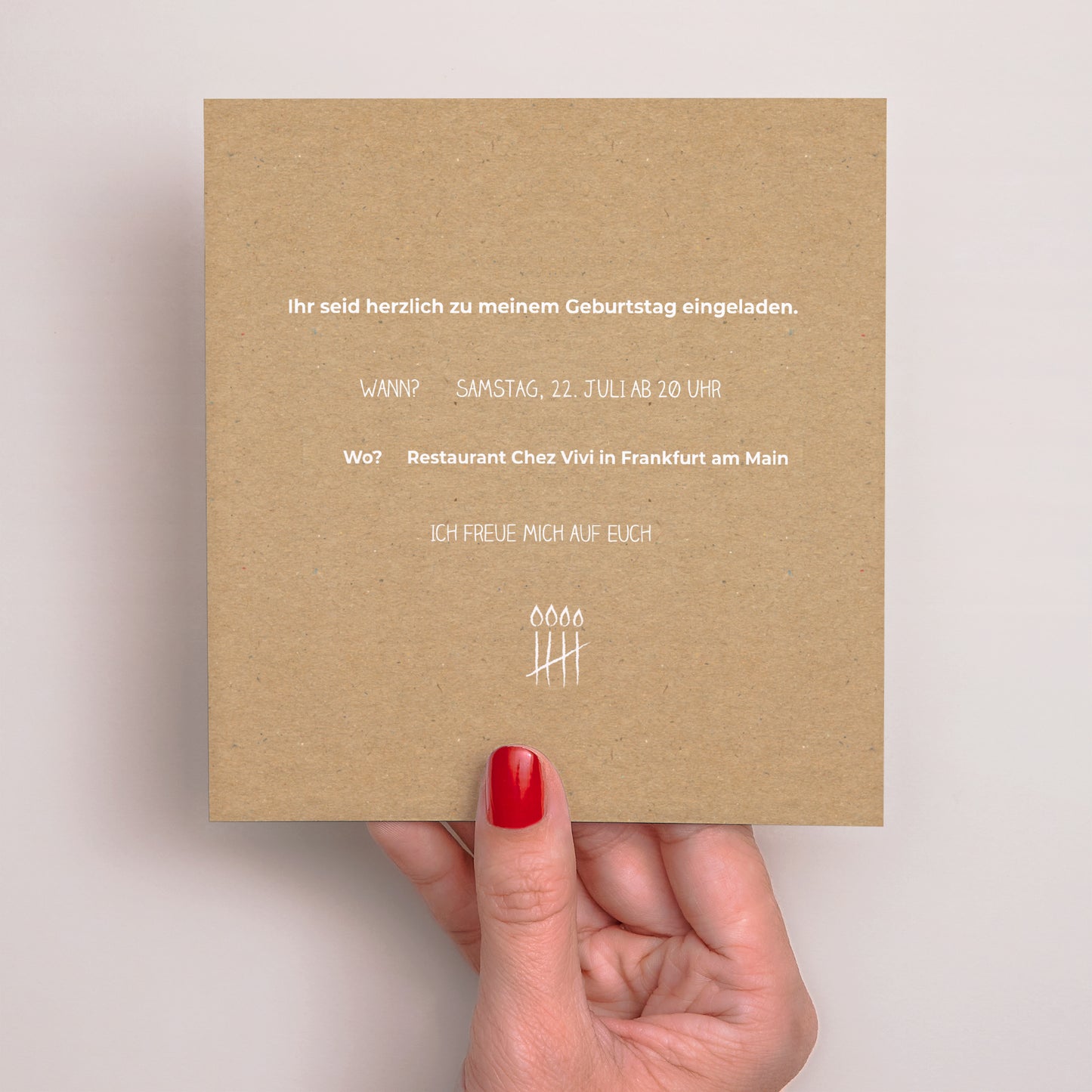 Einladungskarte Geburtstag Quadrat Abzählen mit Kreide foto N° 3