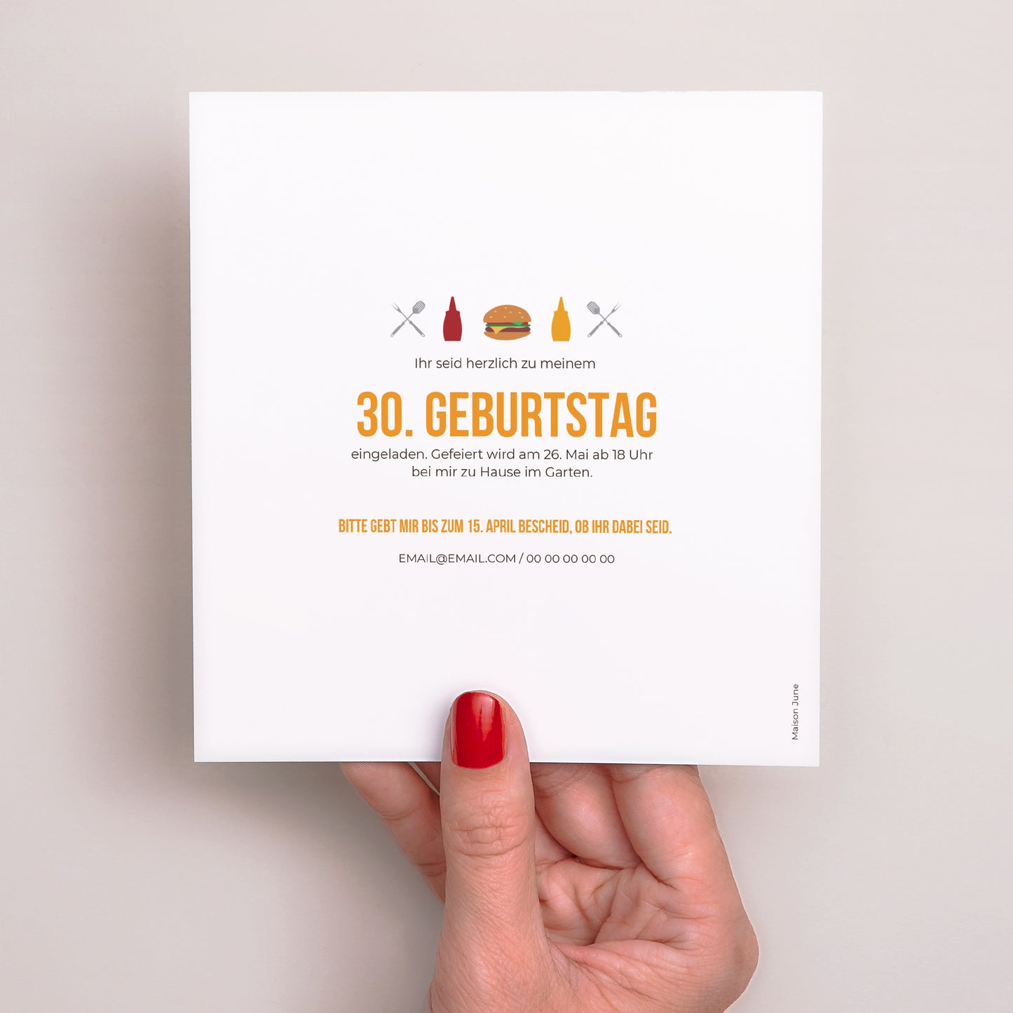 Einladungskarte Geburtstag Quadrat Grillparty foto N° 3