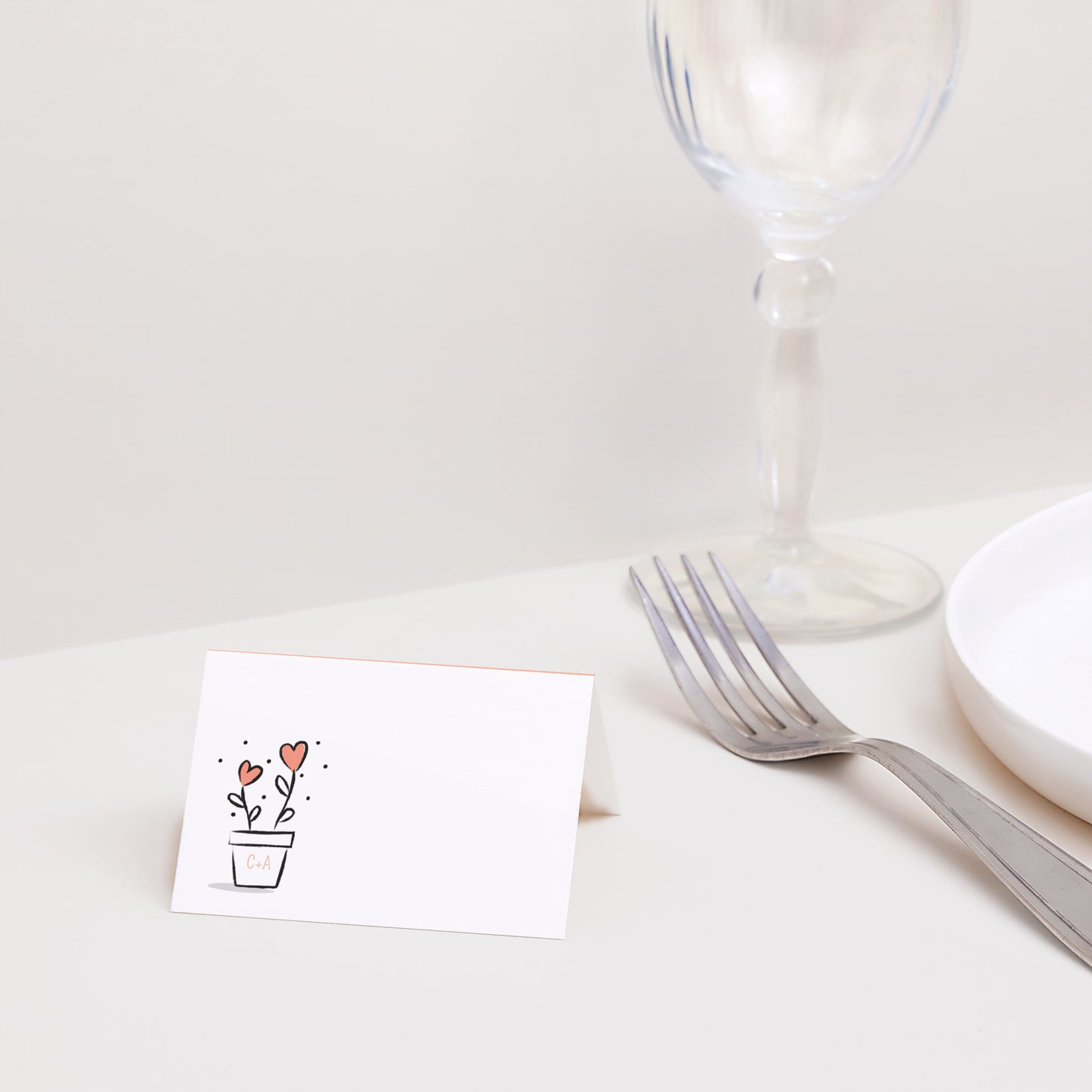 Tischkarten Hochzeit Quer 2 Herzen foto N° 2