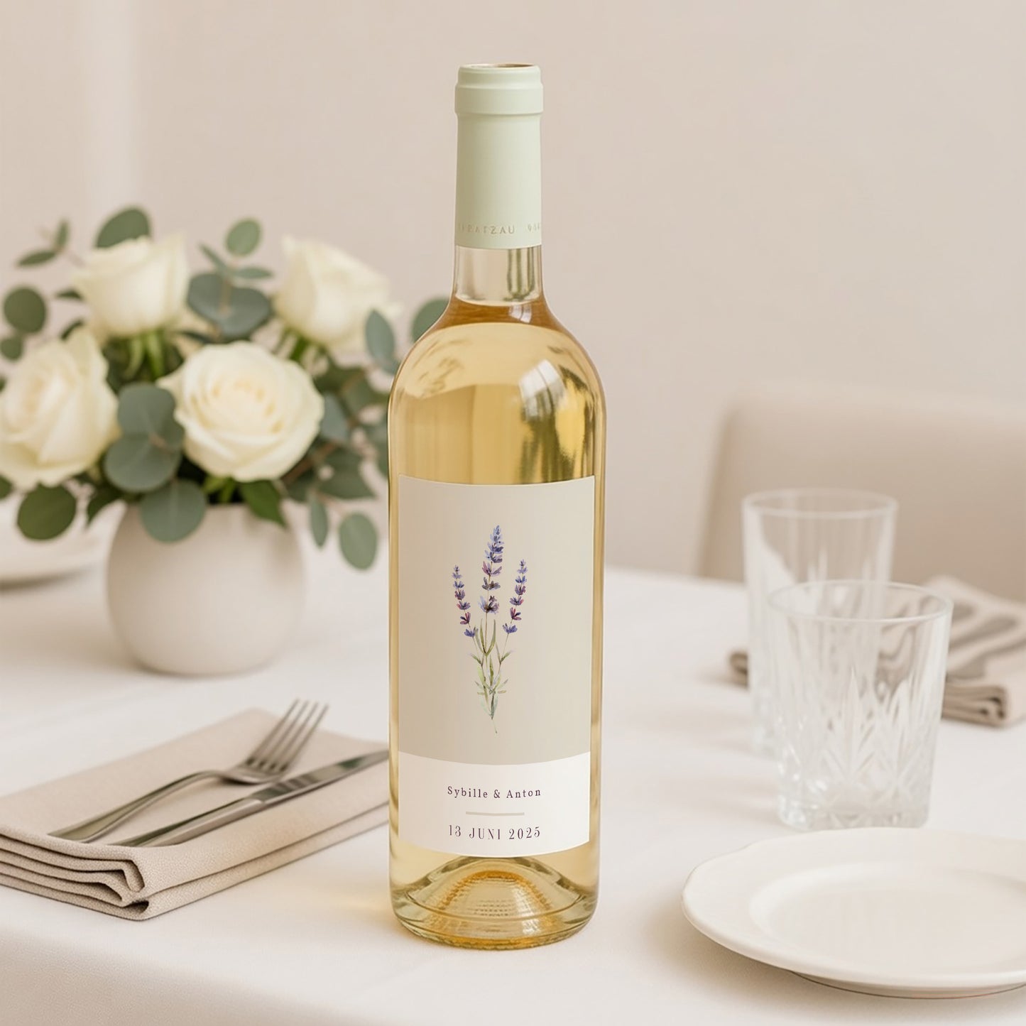 Flaschenetikett Hochzeit Porträt Lavendelstrauß foto N° 2