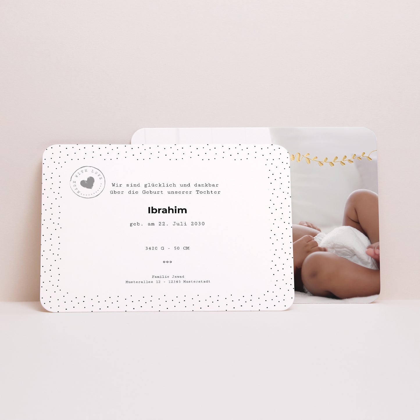 Geburtskarten Landschaft, abgerundete Ränder Willkommen Gold foto N° 3