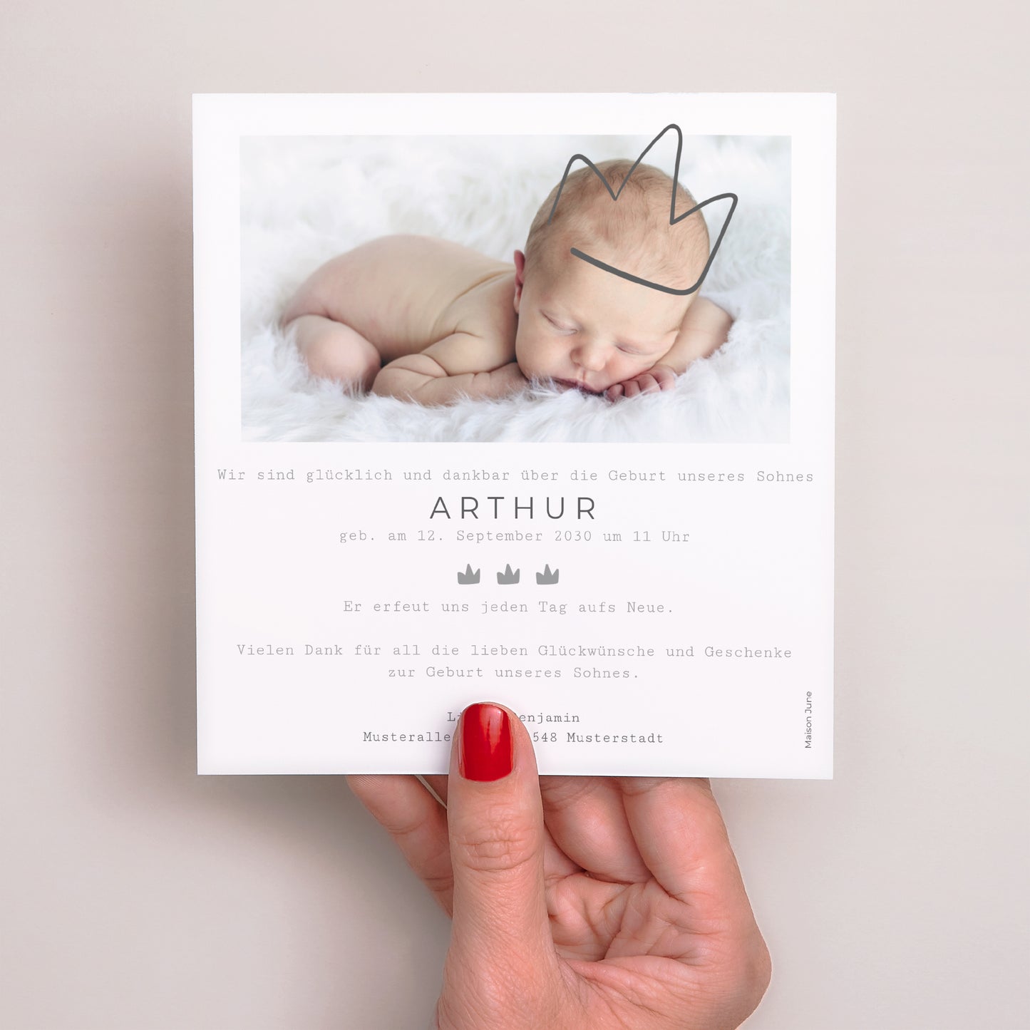 Geburtskarte Quadrat Goldener König foto N° 3