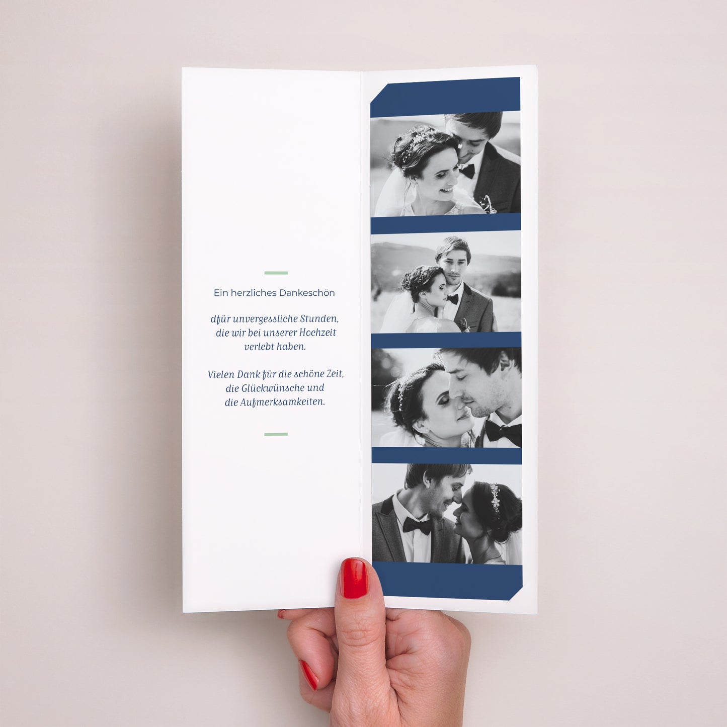 Dankeskarte Hochzeit Fotoautomaten Lesezeichen Blue Wedding Pass foto N° 2