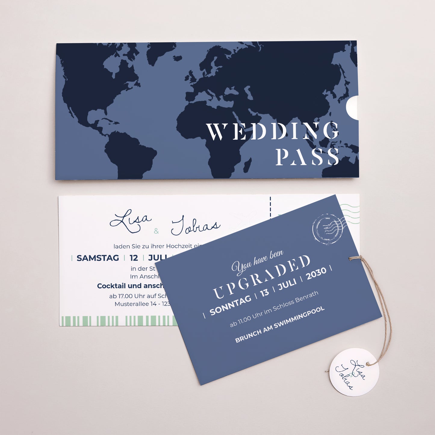 Hochzeitseinladung Mappe 2 Karten, Etikett Blue Wedding Pass foto N° 3