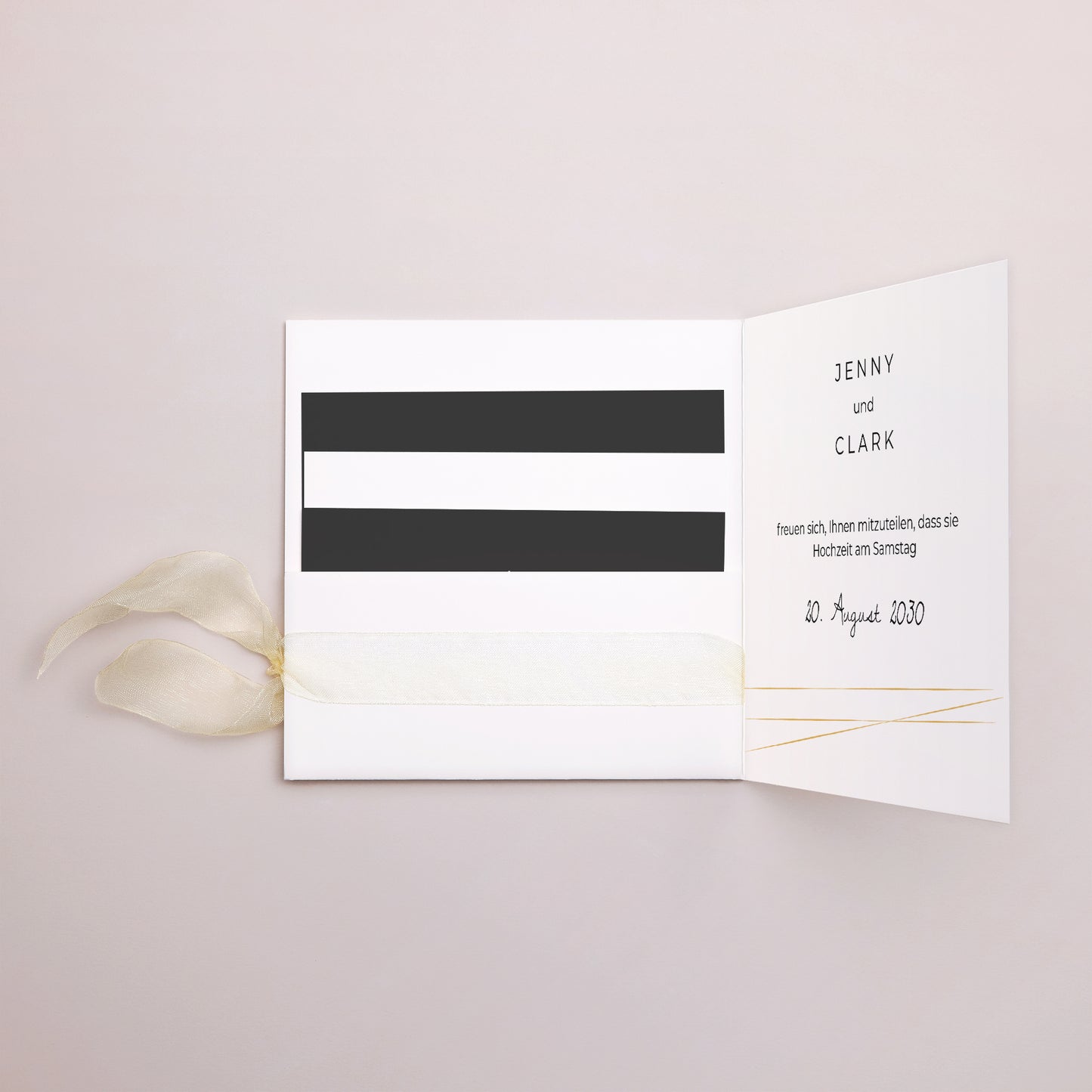 Hochzeitseinladung Quadratische Hülle, 3 Karten, Etikett Minimalistischer Chic foto N° 2
