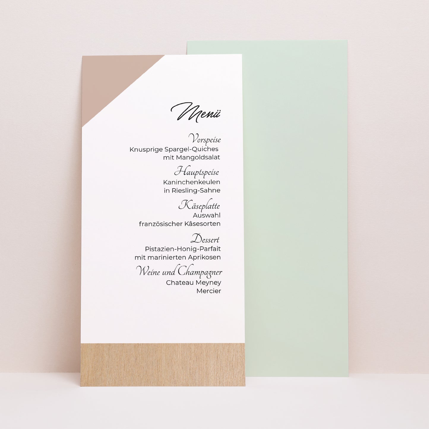 Menükarte Hochzeit Panoramatisches Porträt Holz & Pastell foto N° 1