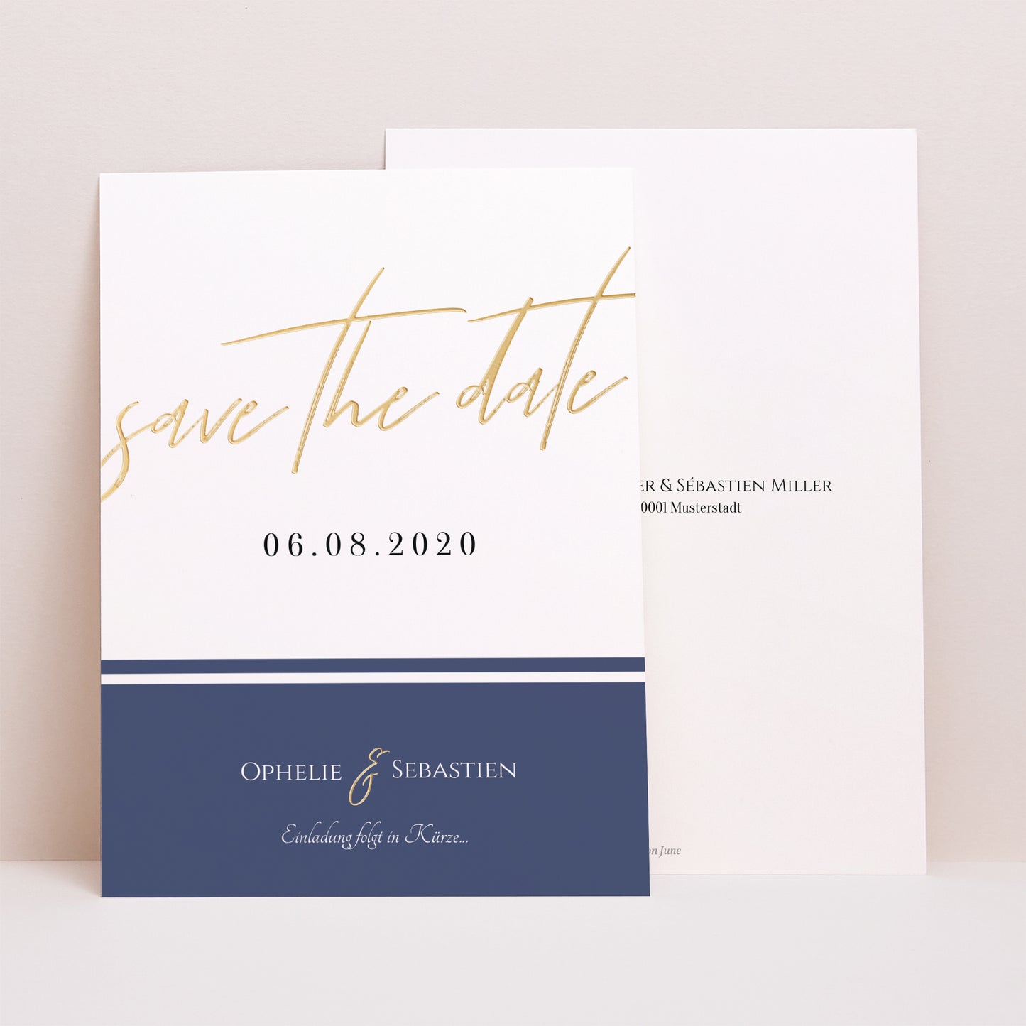 Save the date Karte Hochzeit Porträt Marinière or bleu foto N° 1
