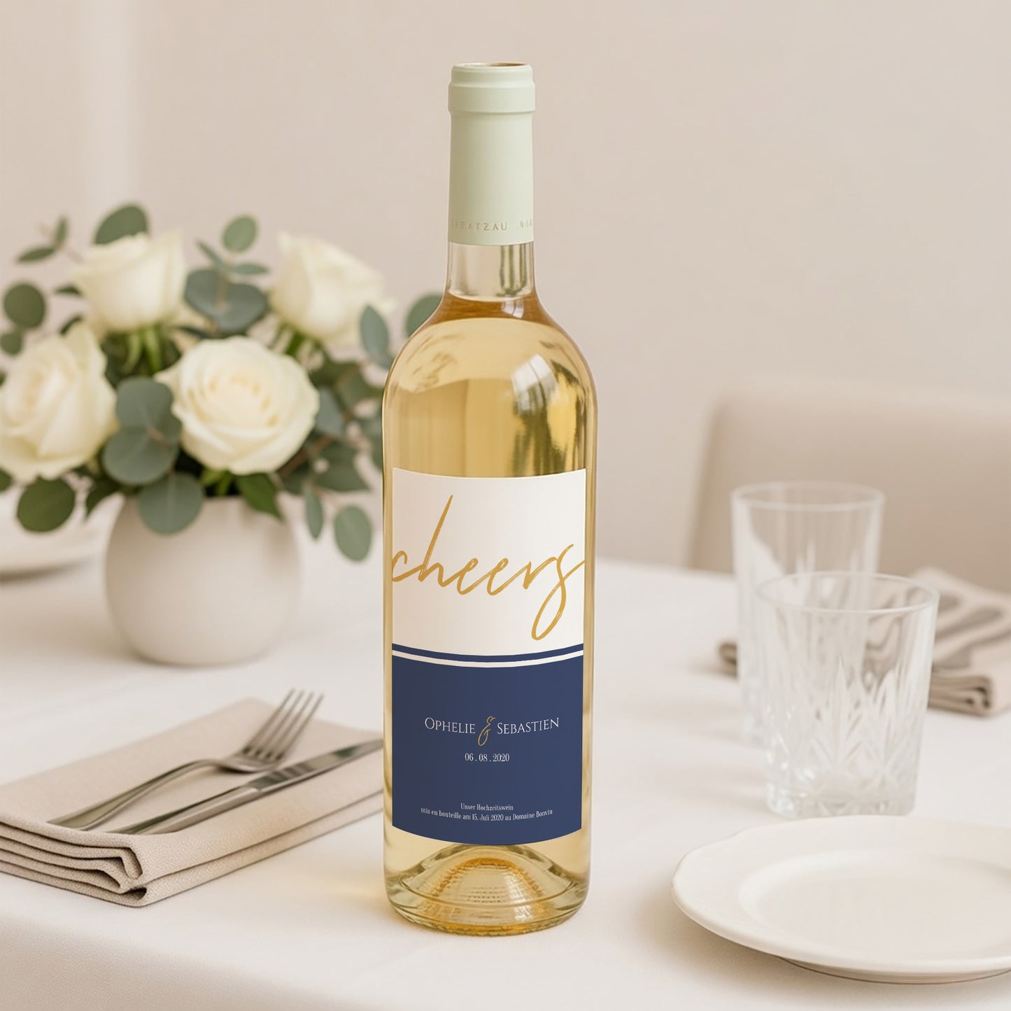 Flaschenetikett Hochzeit Porträt Marinière or bleu foto N° 2