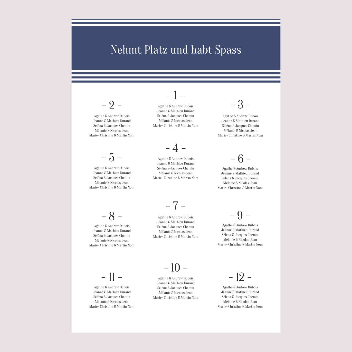 Sitzplan Hochzeit Porträt 60 x 90 cm Marinière or bleu foto N° 2