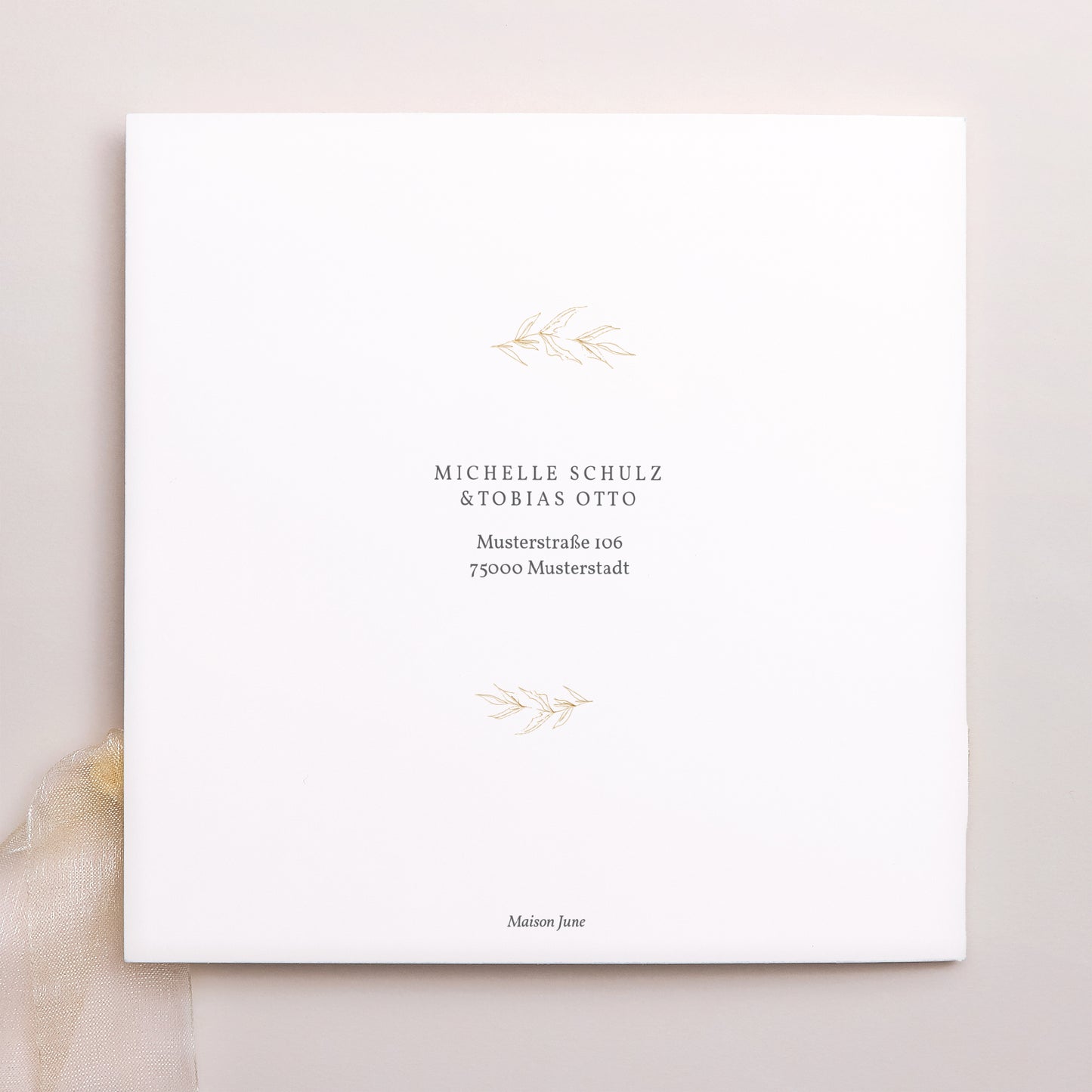 Hochzeitseinladung Quadratische Hülle, 3 Karten, Etikett Minimalvegetarisch foto N° 4