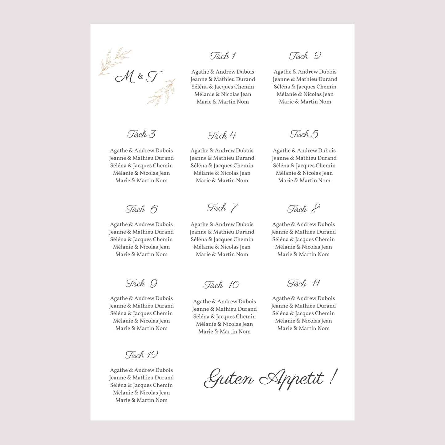 Sitzplan Hochzeit Porträt 60 x 90 cm Minimalvegetarisch foto N° 2