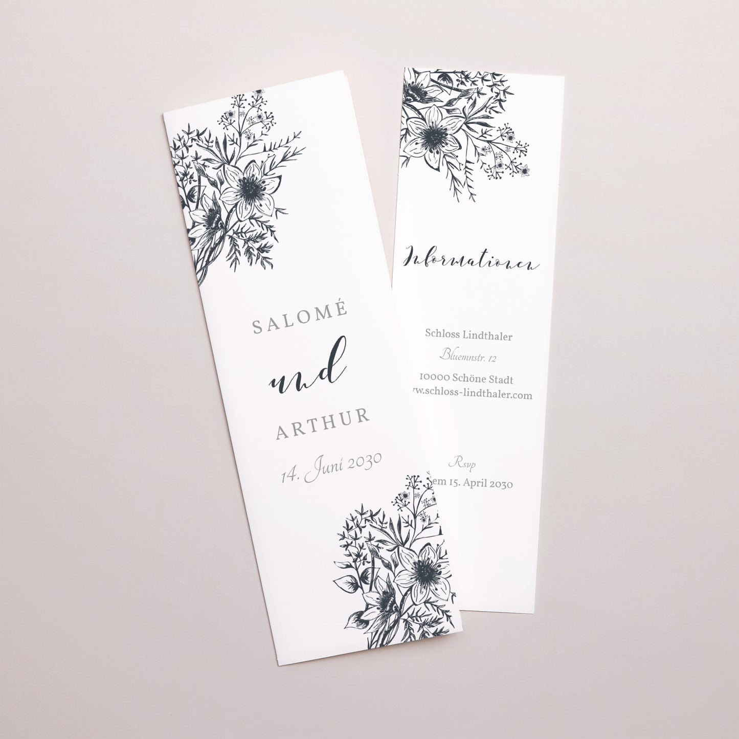 Hochzeitseinladung Fotoautomaten Lesezeichen Florale Skizze foto N° 1