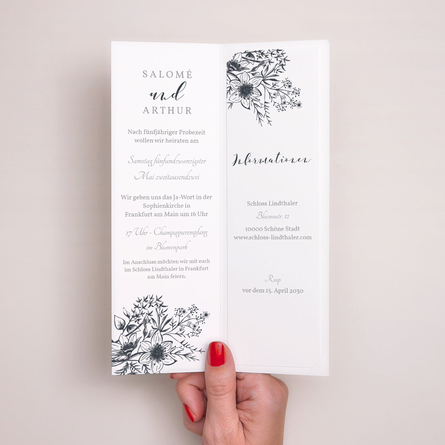 Hochzeitseinladung Fotoautomaten Lesezeichen Florale Skizze foto N° 2