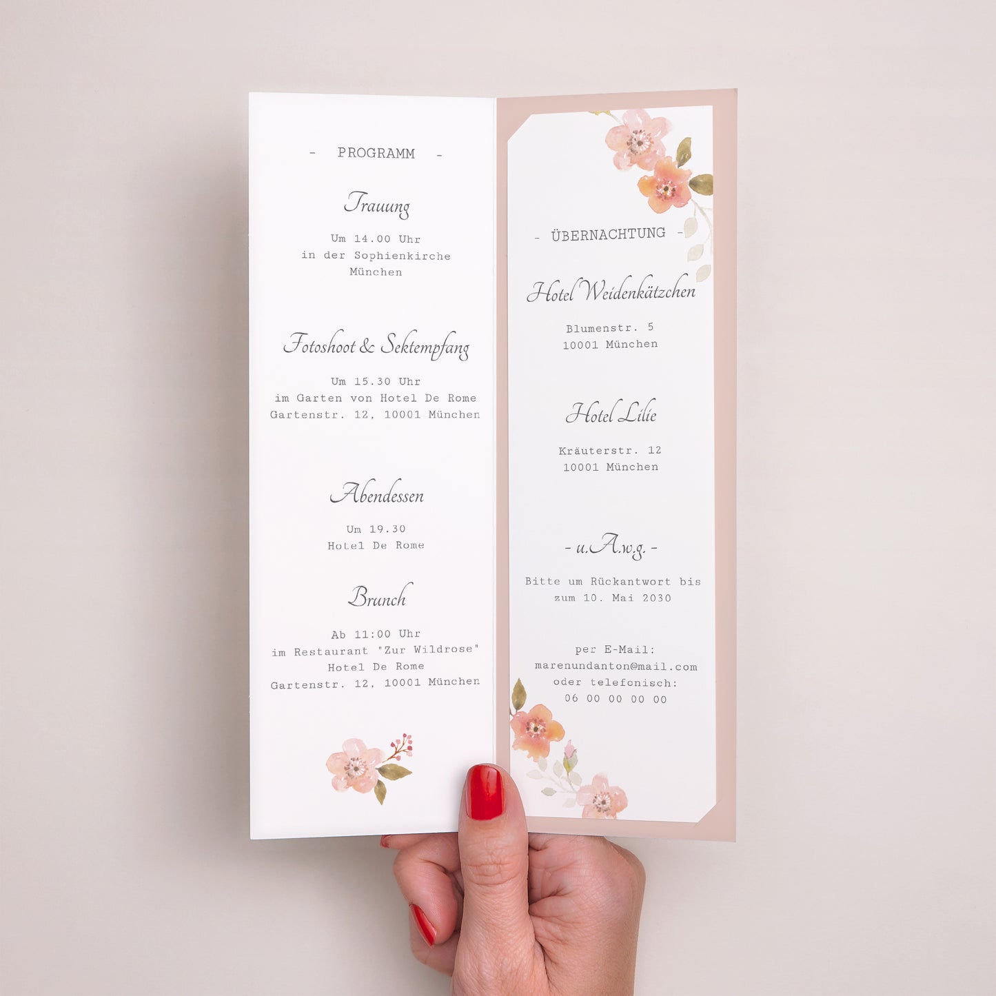 Hochzeitseinladung Fotoautomaten Lesezeichen Botanische Rose foto N° 2