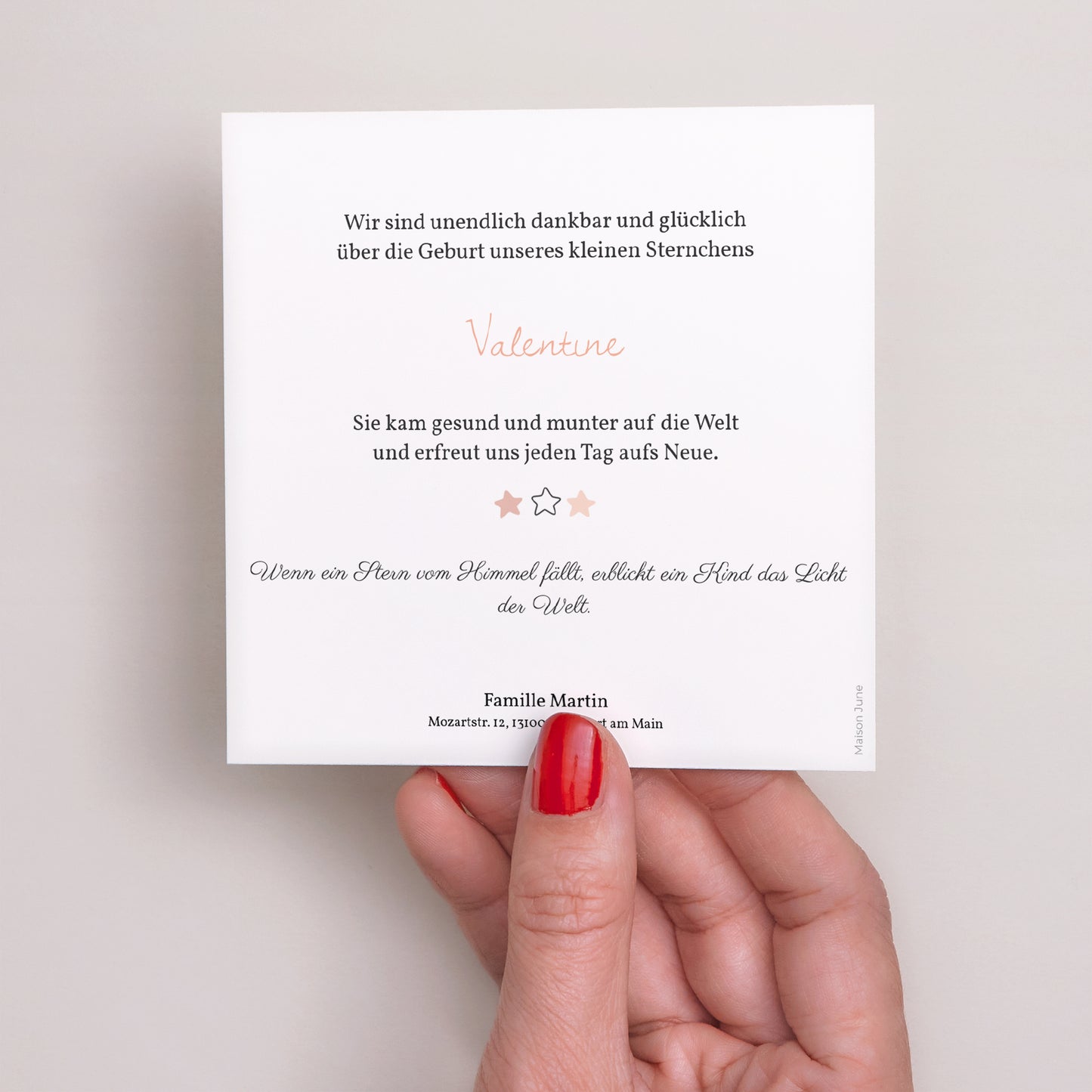 Einladungskarte Geburt Quadrat Rosafarbenes Himmelsgewölbe foto N° 3