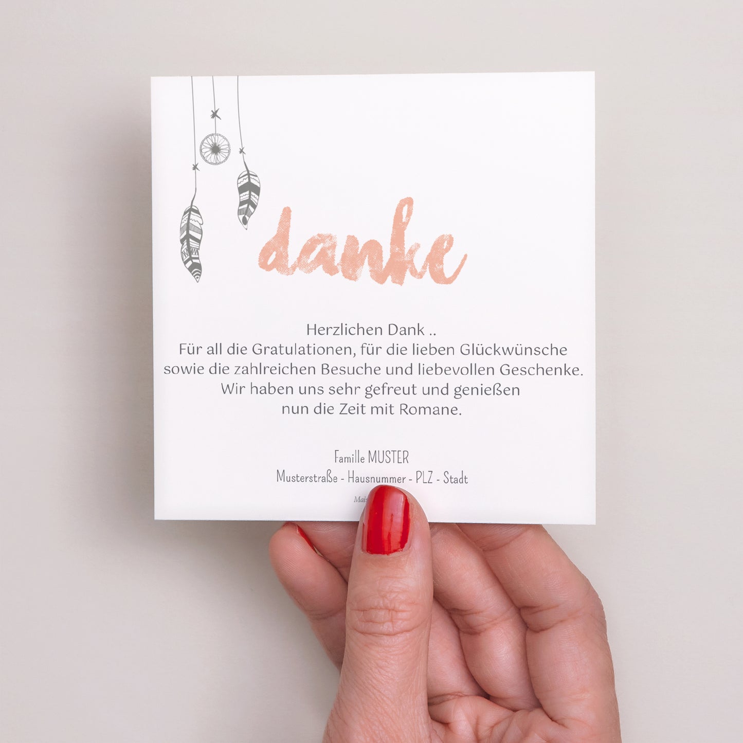Dankeskarte Geburt Quadrat Traumfänger Gold foto N° 3