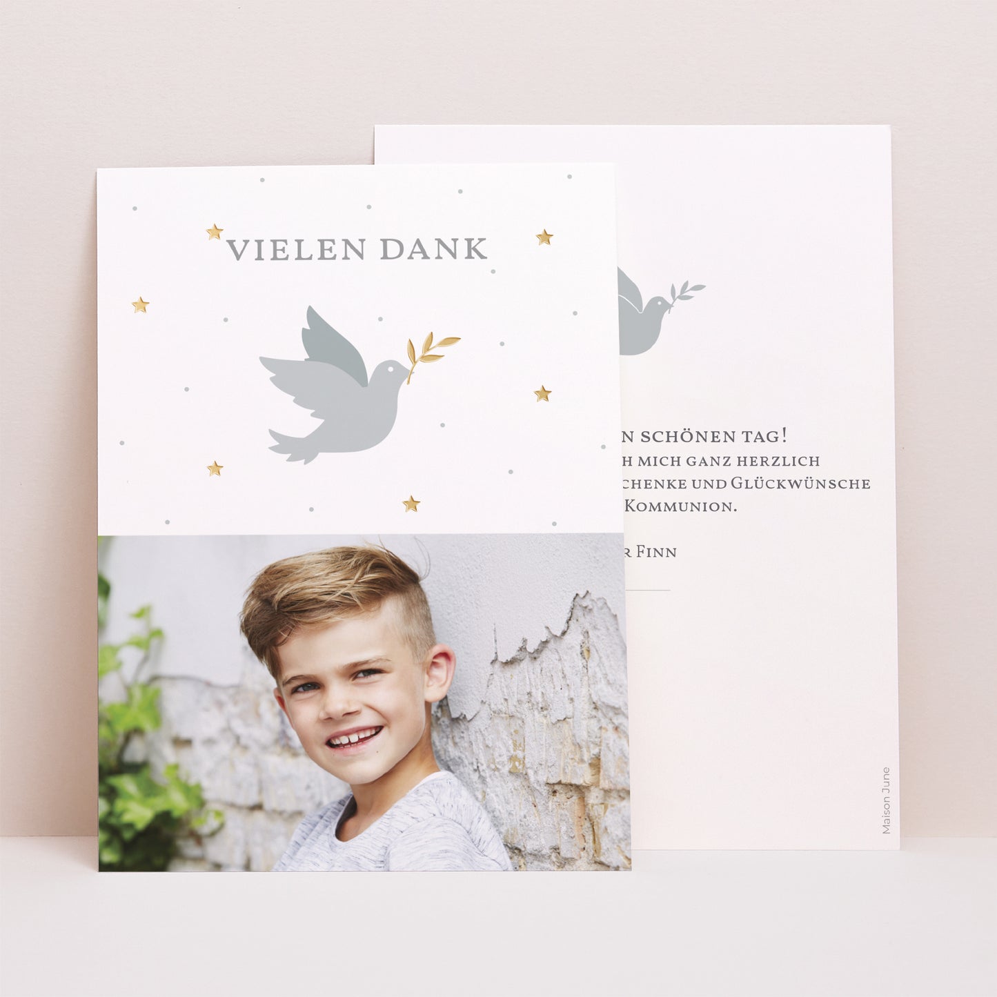 Dankeskarte Kommunion Porträt Holly spirit grau foto N° 1