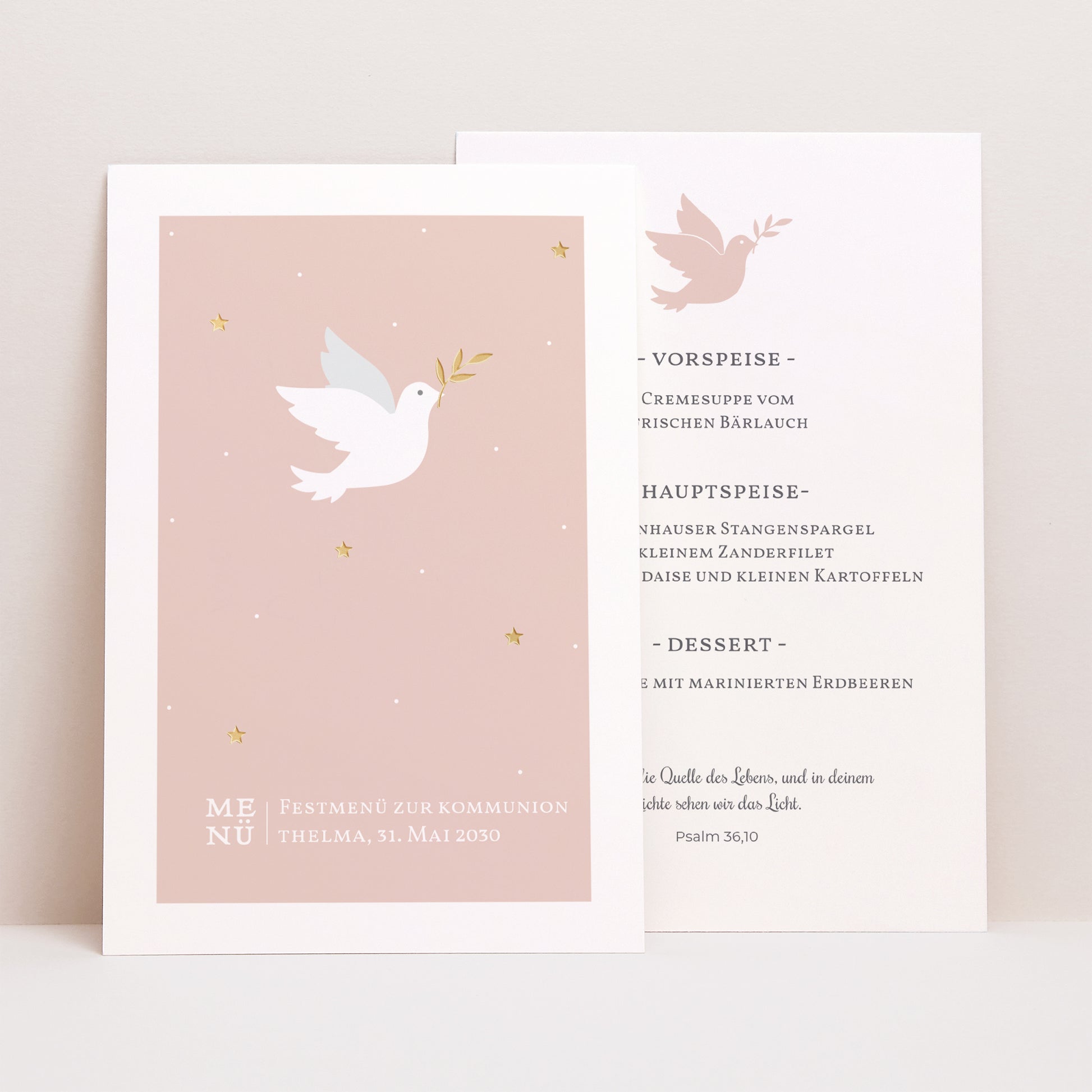 Menükarte Kommunion PortraitPorträt Holy Spirit Rose foto N° 1