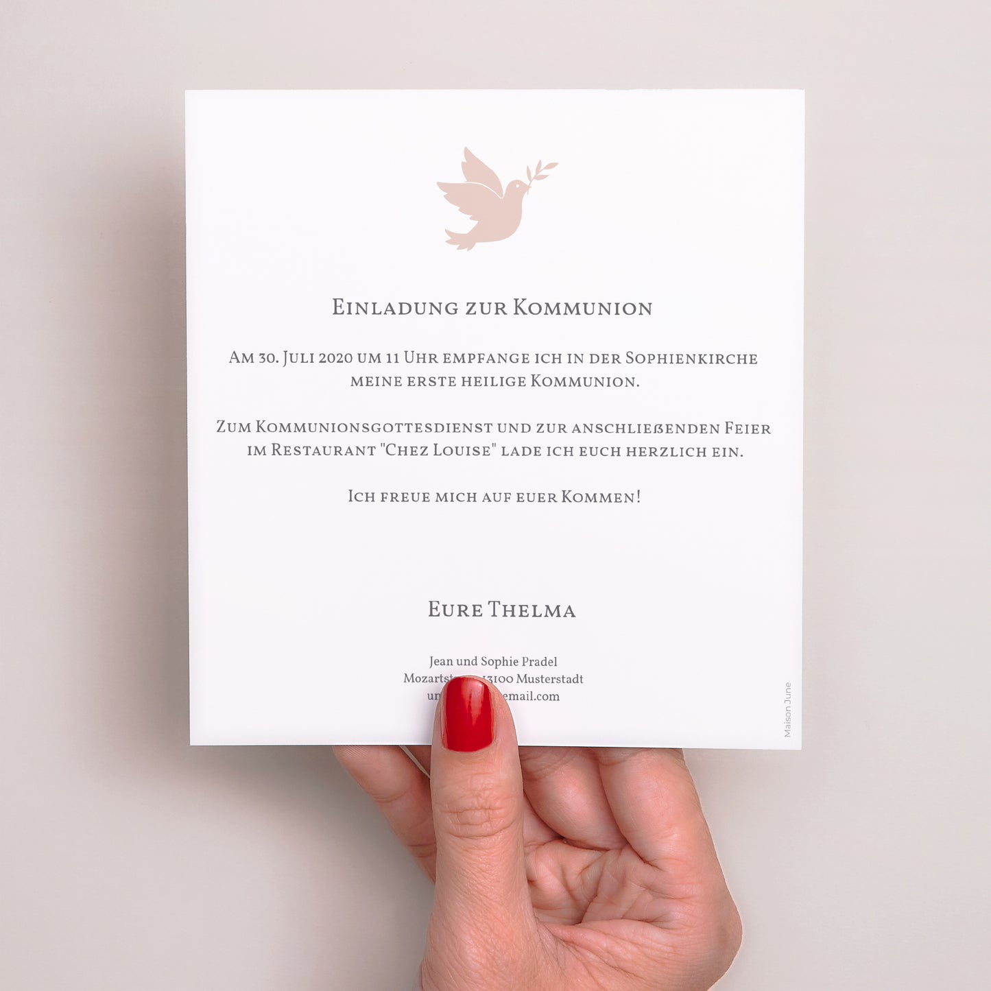 Einladungskarte Kommunion Quadrat Holy Spirit Rose foto N° 3