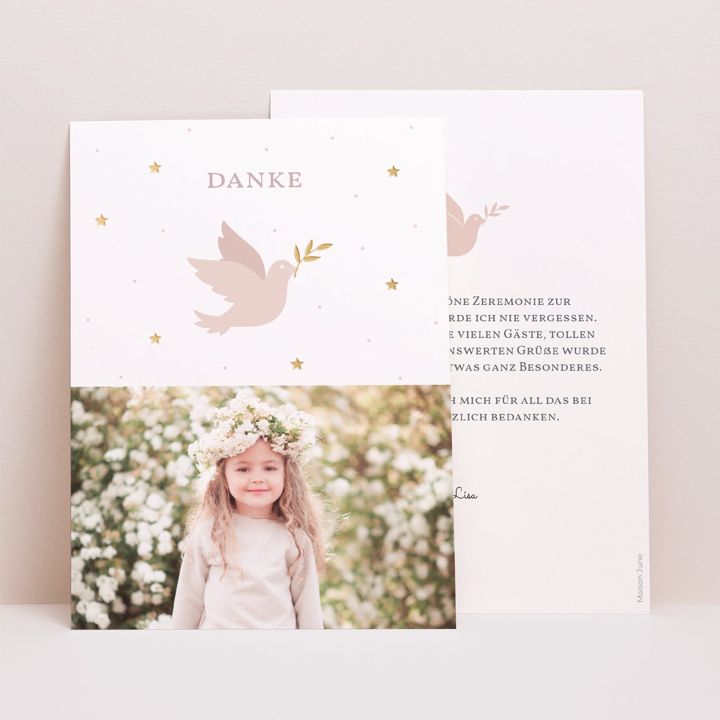 Dankeskarte Kommunion Porträt Holy Spirit Rose foto N° 1