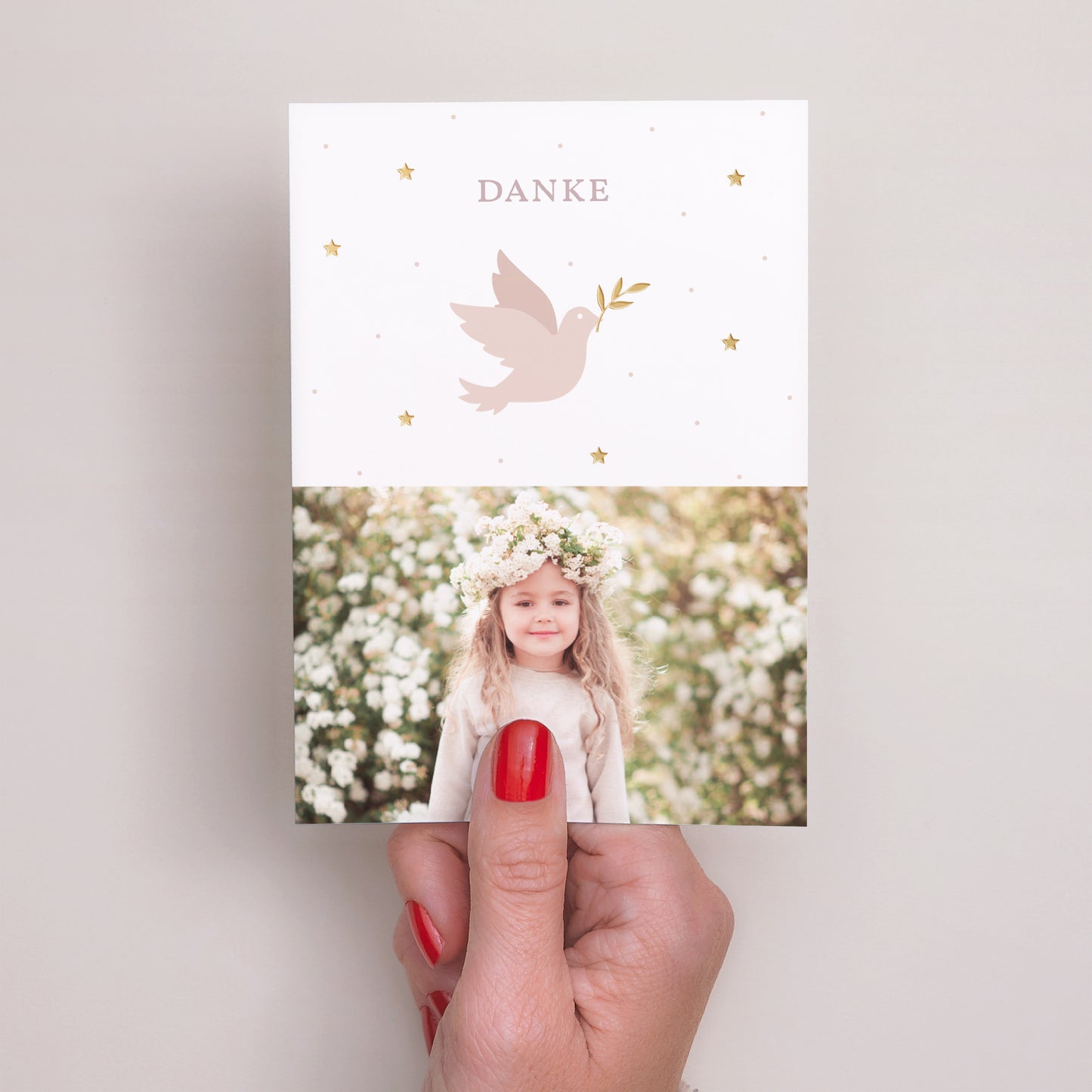 Dankeskarte Kommunion Porträt Holy Spirit Rose foto N° 2