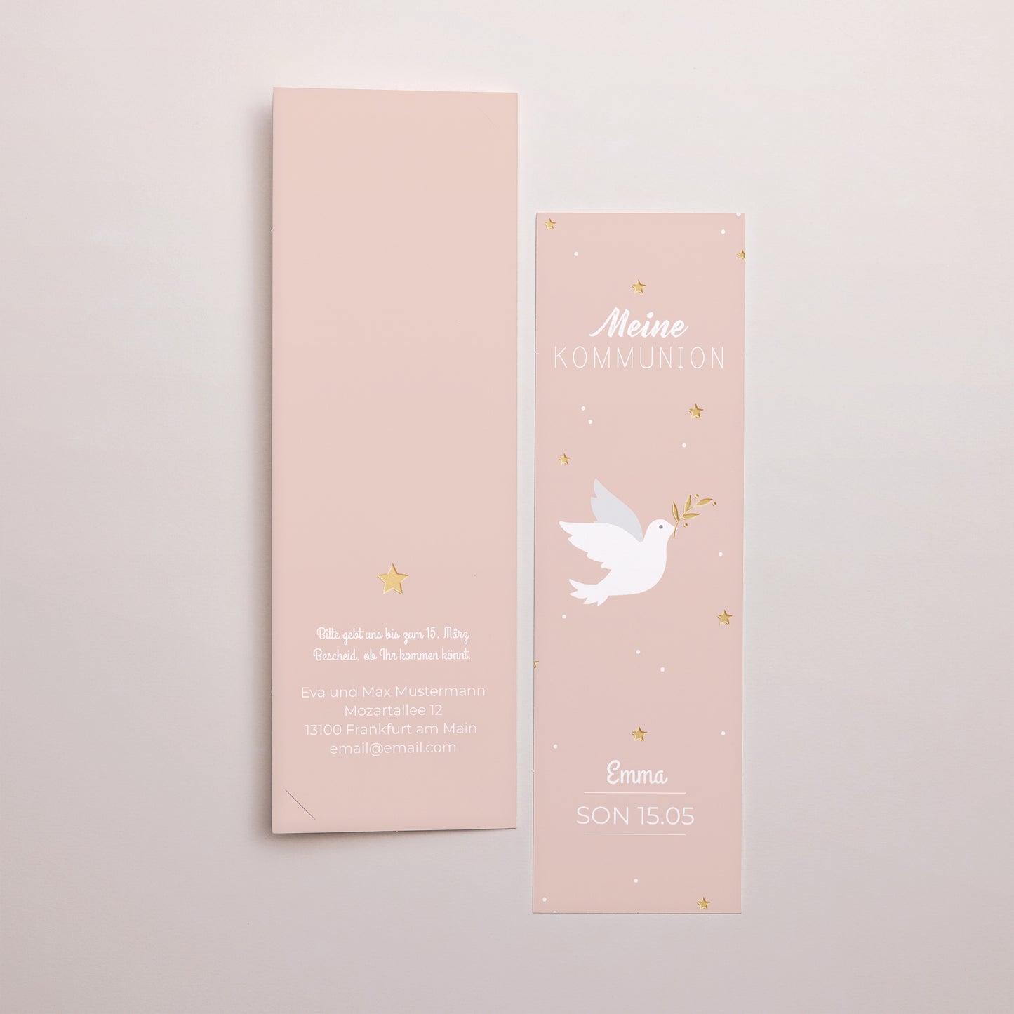 Einladungskarte Kommunion Fotoautomaten Lesezeichen Verkünderin des Friedens foto N° 3