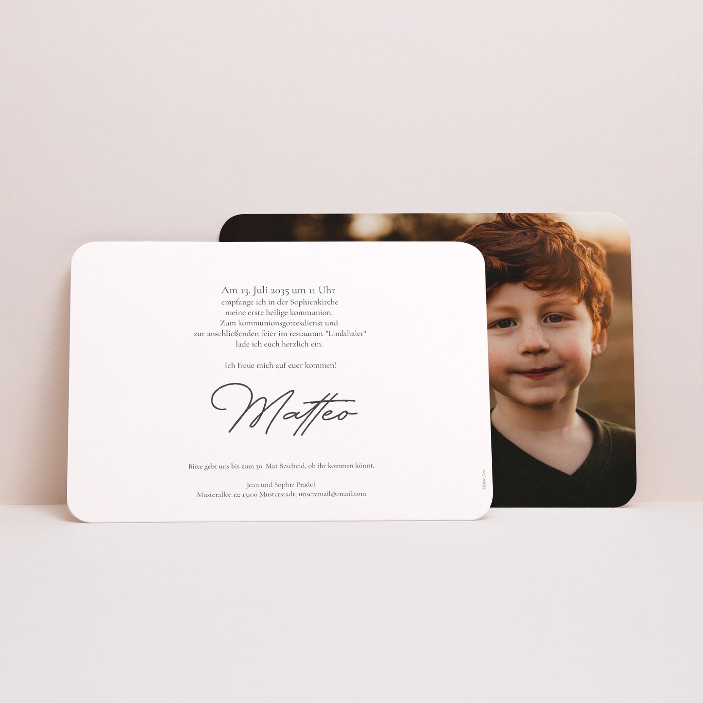 Einladungskarte Kommunion Landschaft, abgerundete Ränder Jesus liebt mich foto N° 3