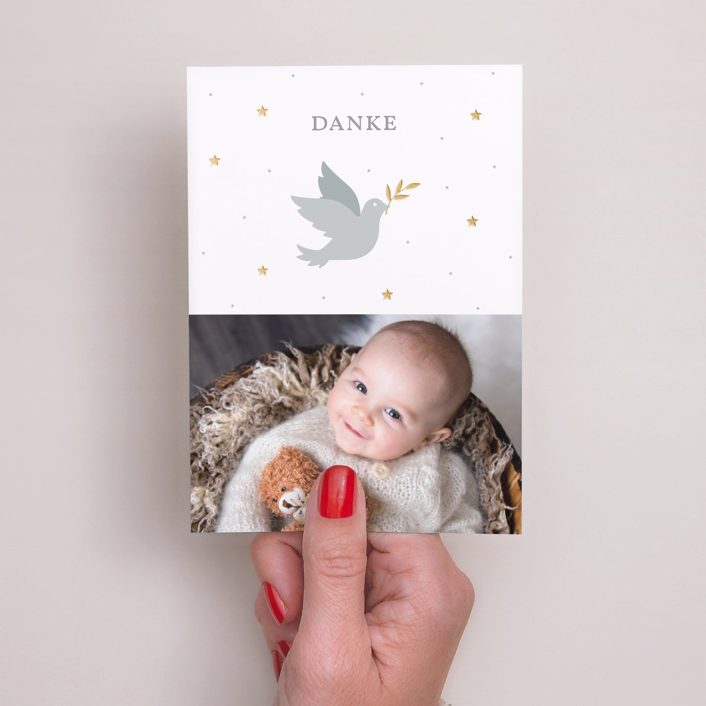 Dankeskarte Taufe Porträt Kleine Taube foto N° 2