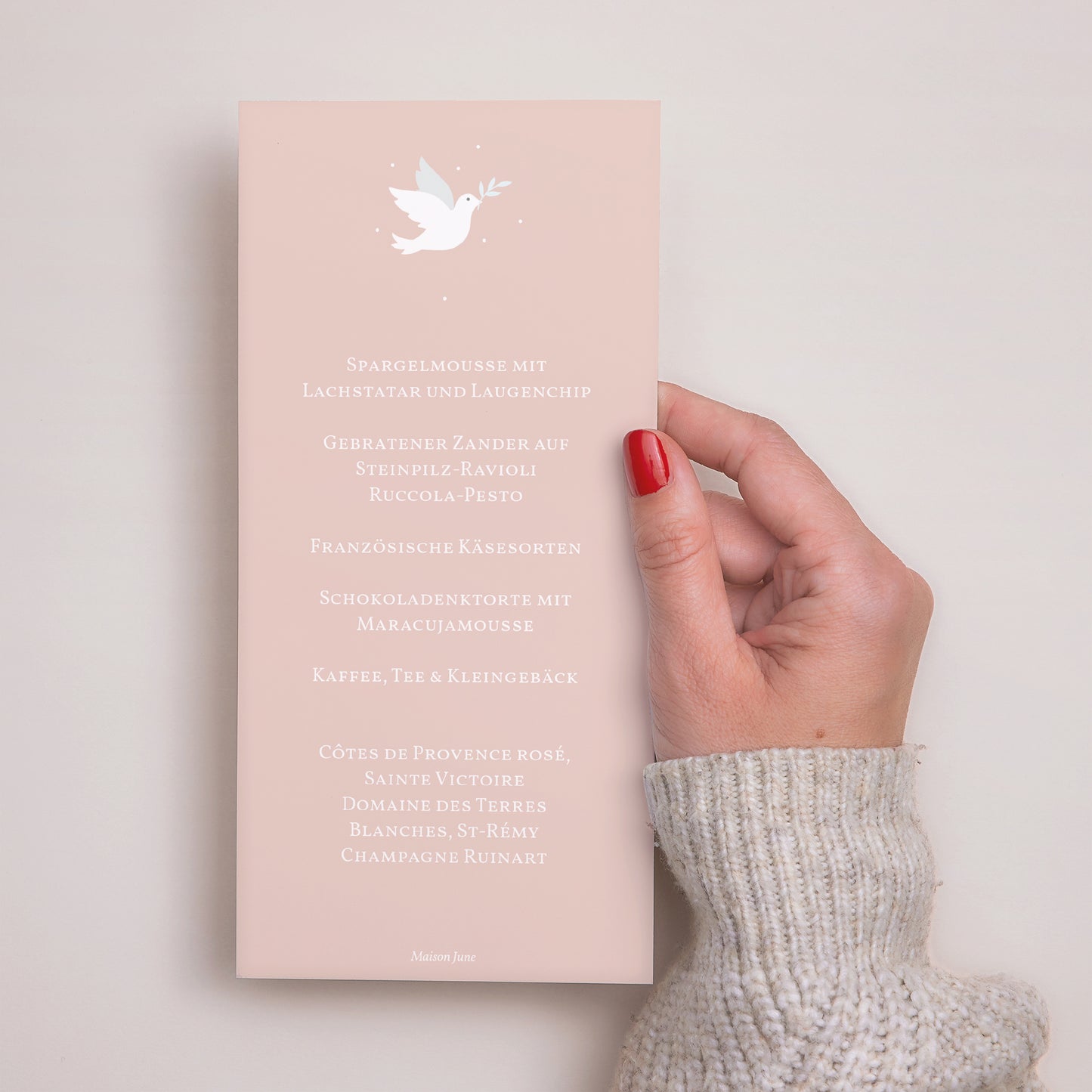 Menükarte Taufe Panoramatisches Porträt Rosa Taube foto N° 3