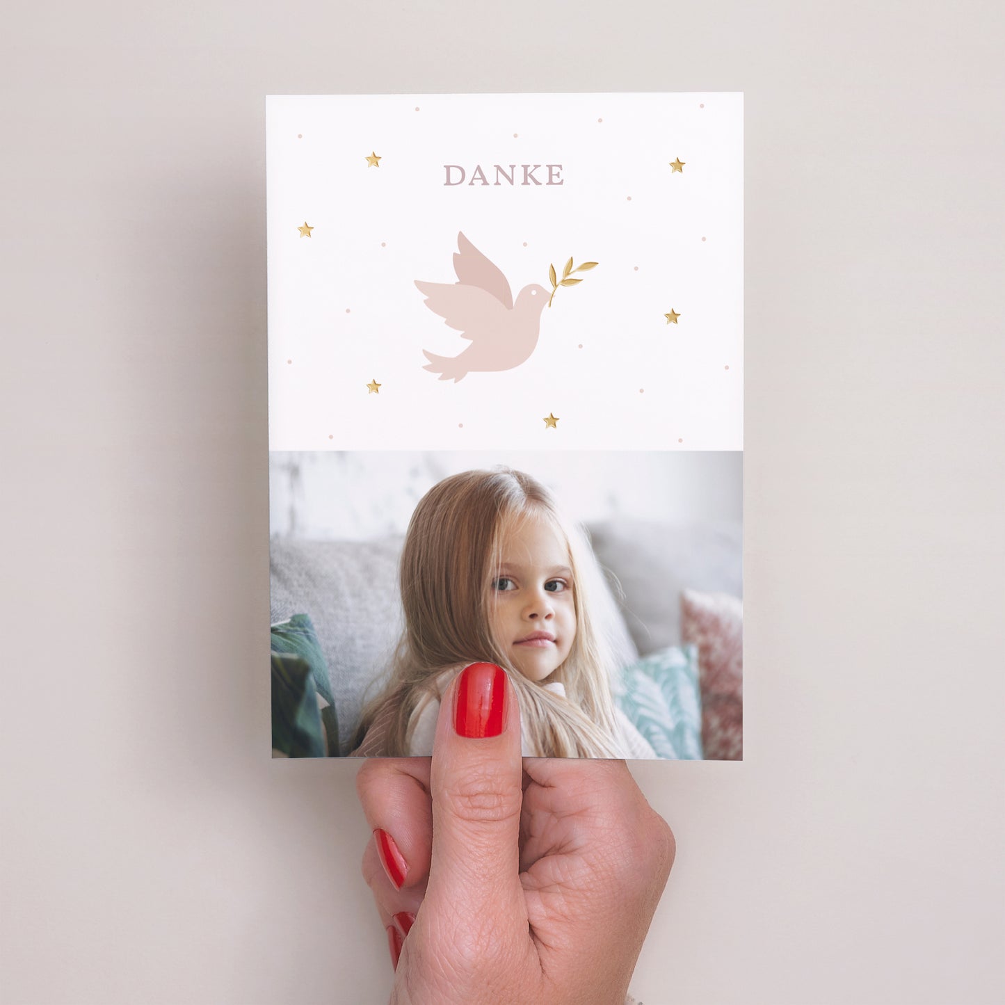 Dankeskarte Taufe Porträt Rosa Taube foto N° 2