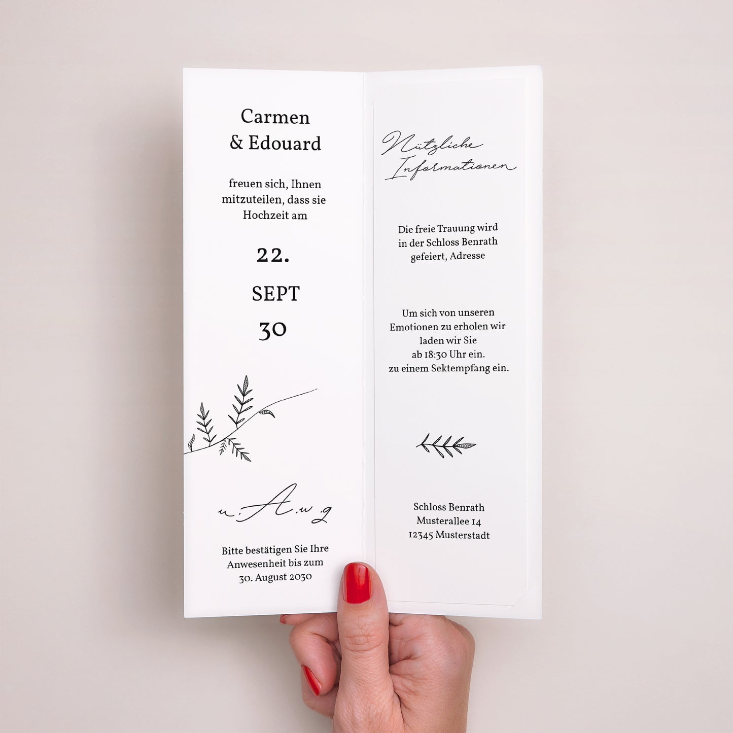 Hochzeitseinladung Fotoautomaten Lesezeichen Kraft und Zweige foto N° 2