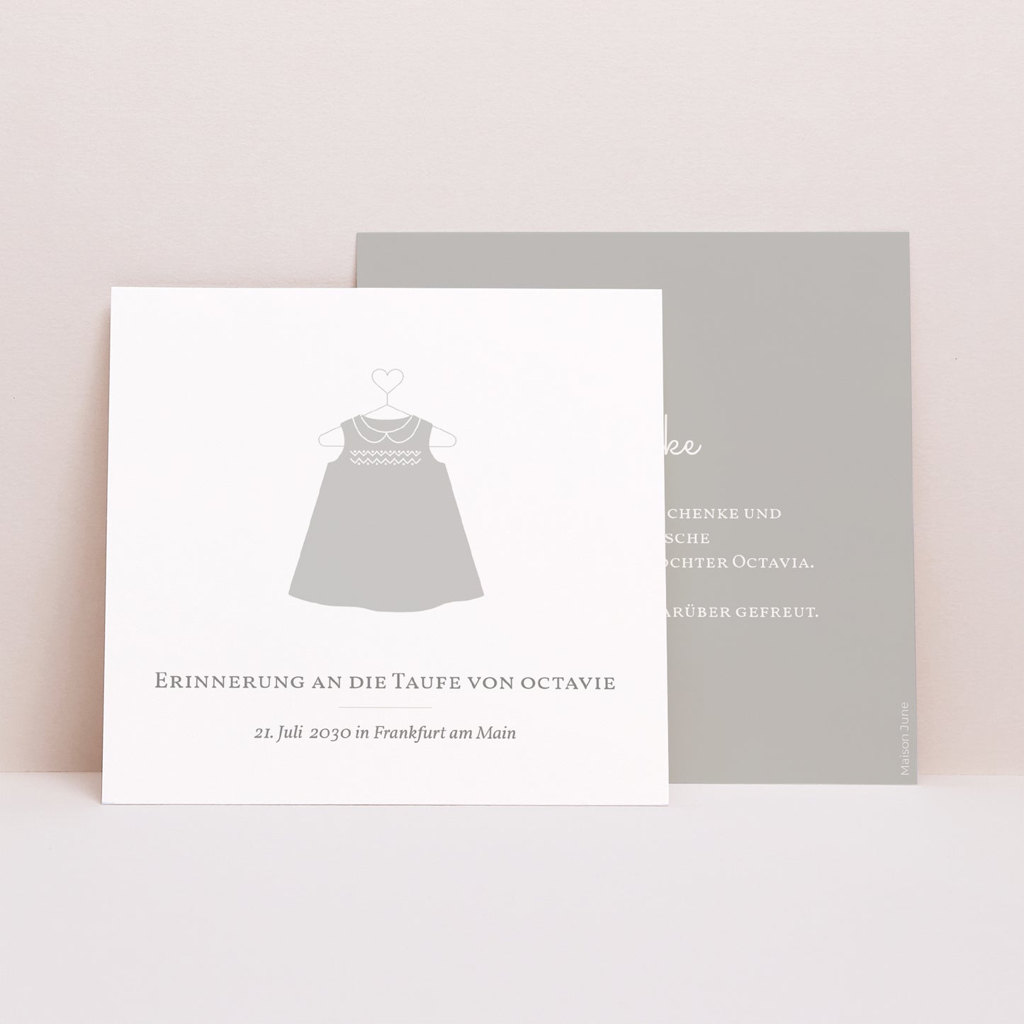 Dankeskarte Taufe Quadrat Kleid aus Licht foto N° 1