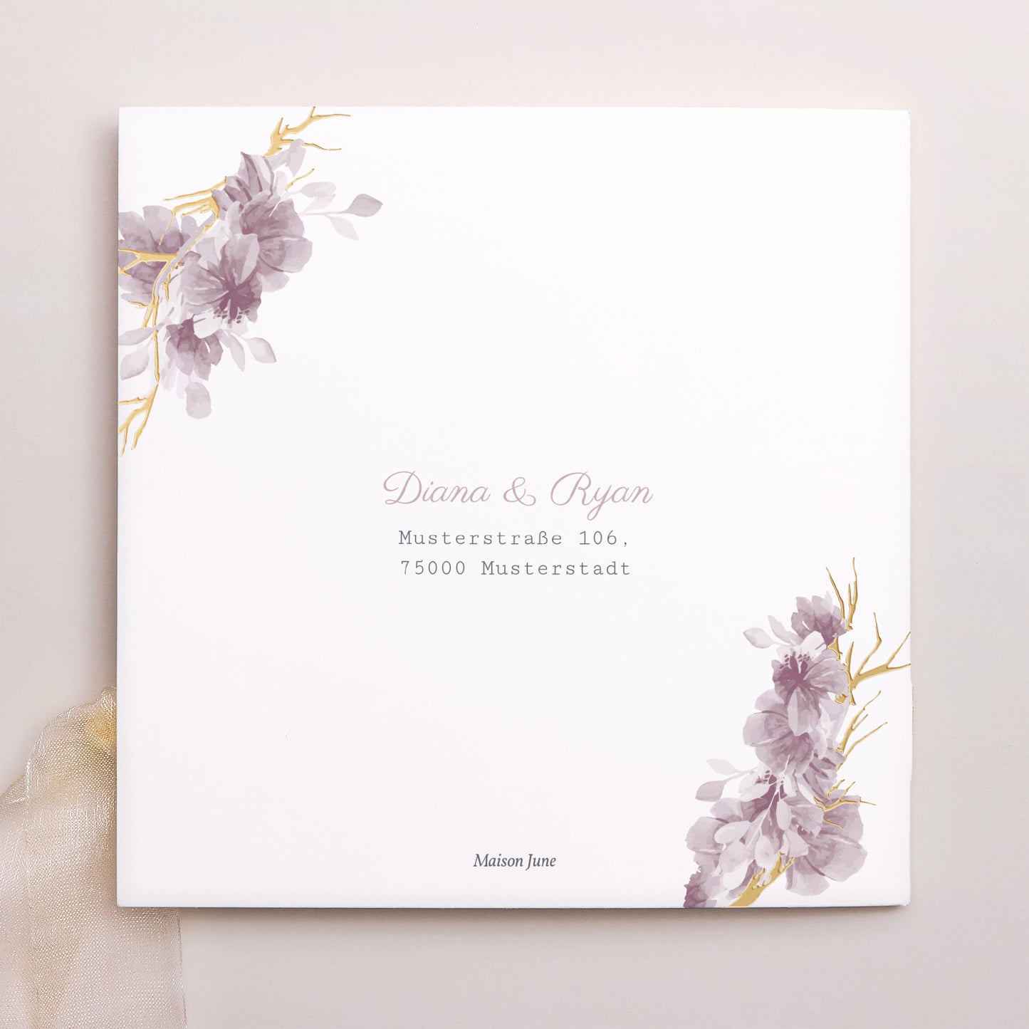 Hochzeitseinladung Quadratische Hülle, 3 Karten, Etikett Vintage Chic Rose foto N° 4