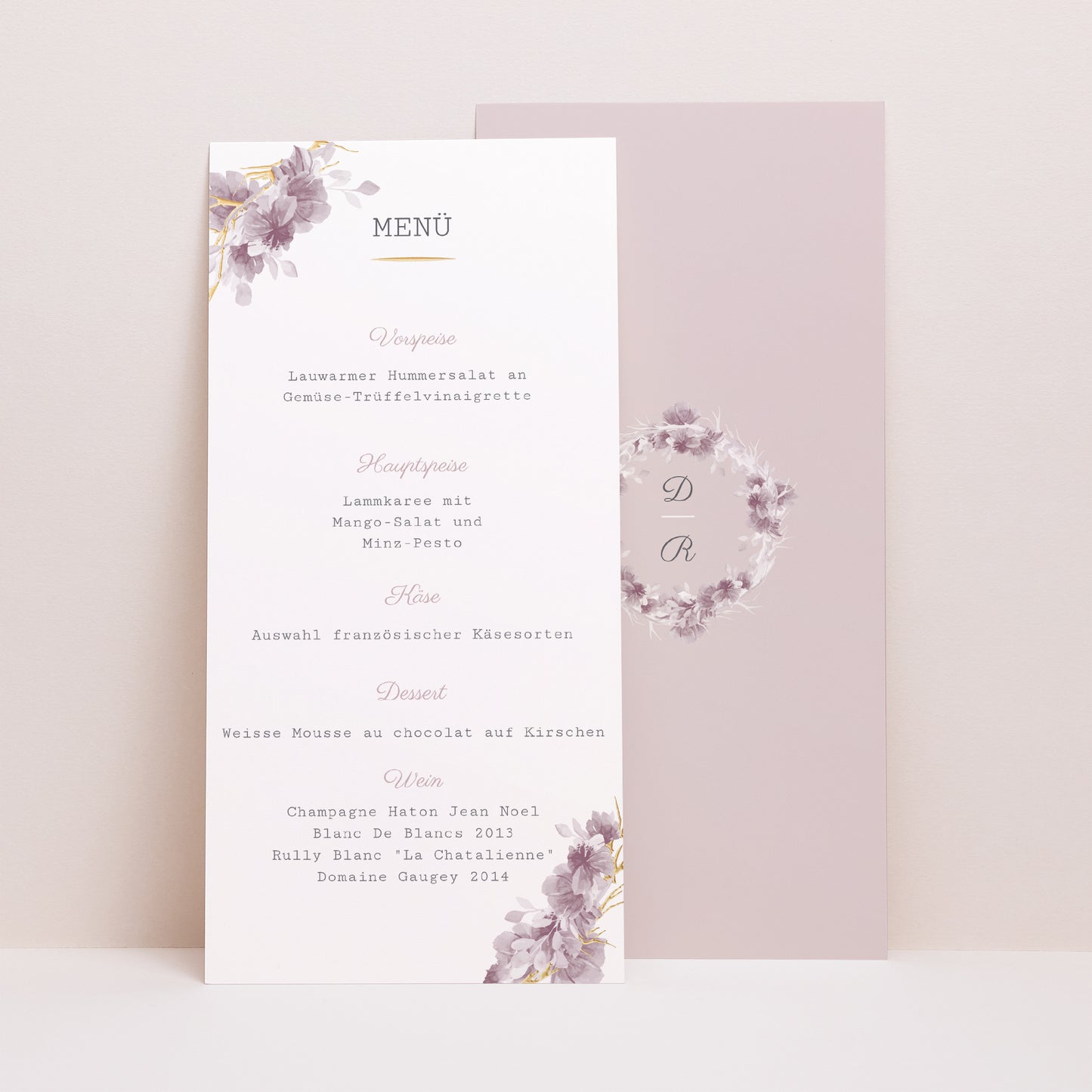 Menükarte Hochzeit Panoramatisches Porträt Vintage Chic Rose foto N° 1