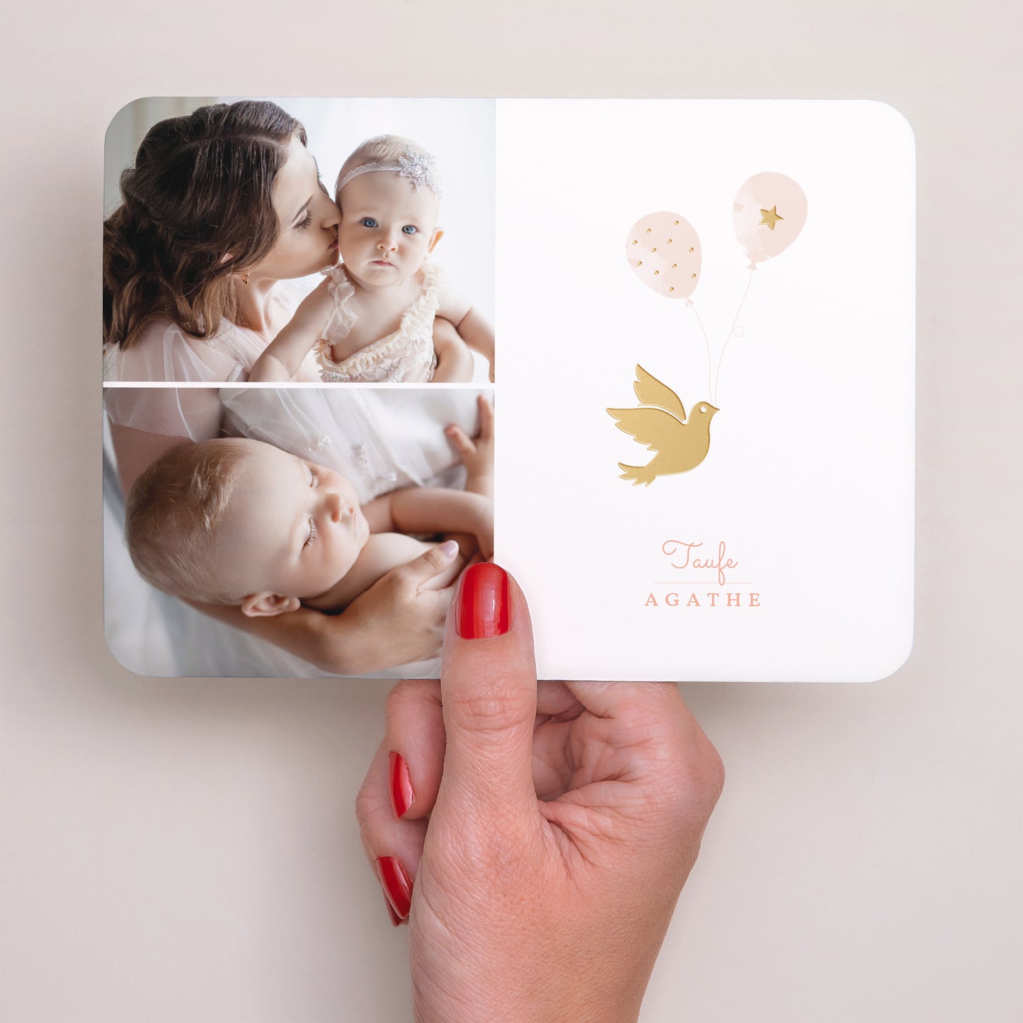 Taufeinladung Landschaft, abgerundete Ränder Goldene Taube foto N° 3