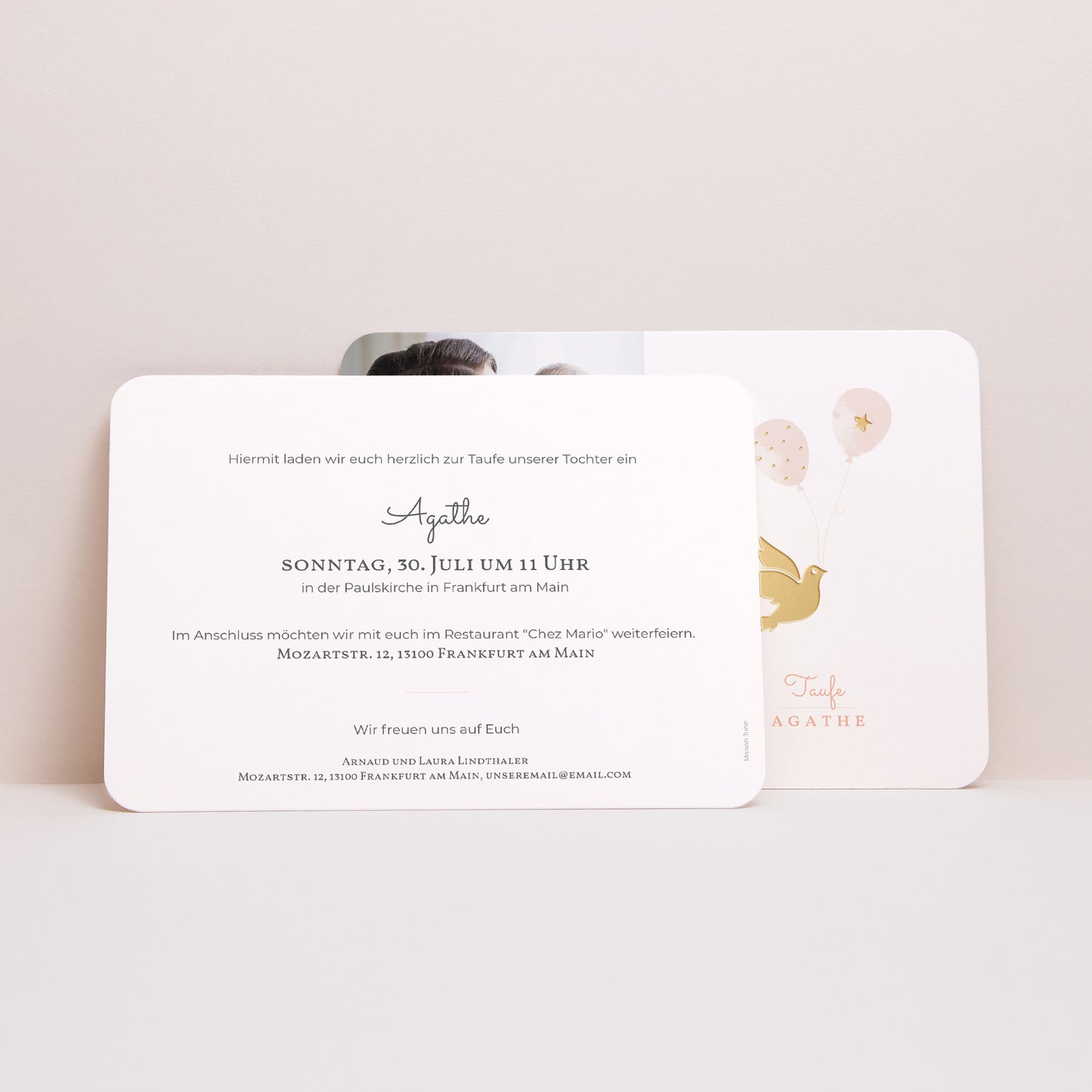 Taufeinladung Landschaft, abgerundete Ränder Goldene Taube foto N° 3