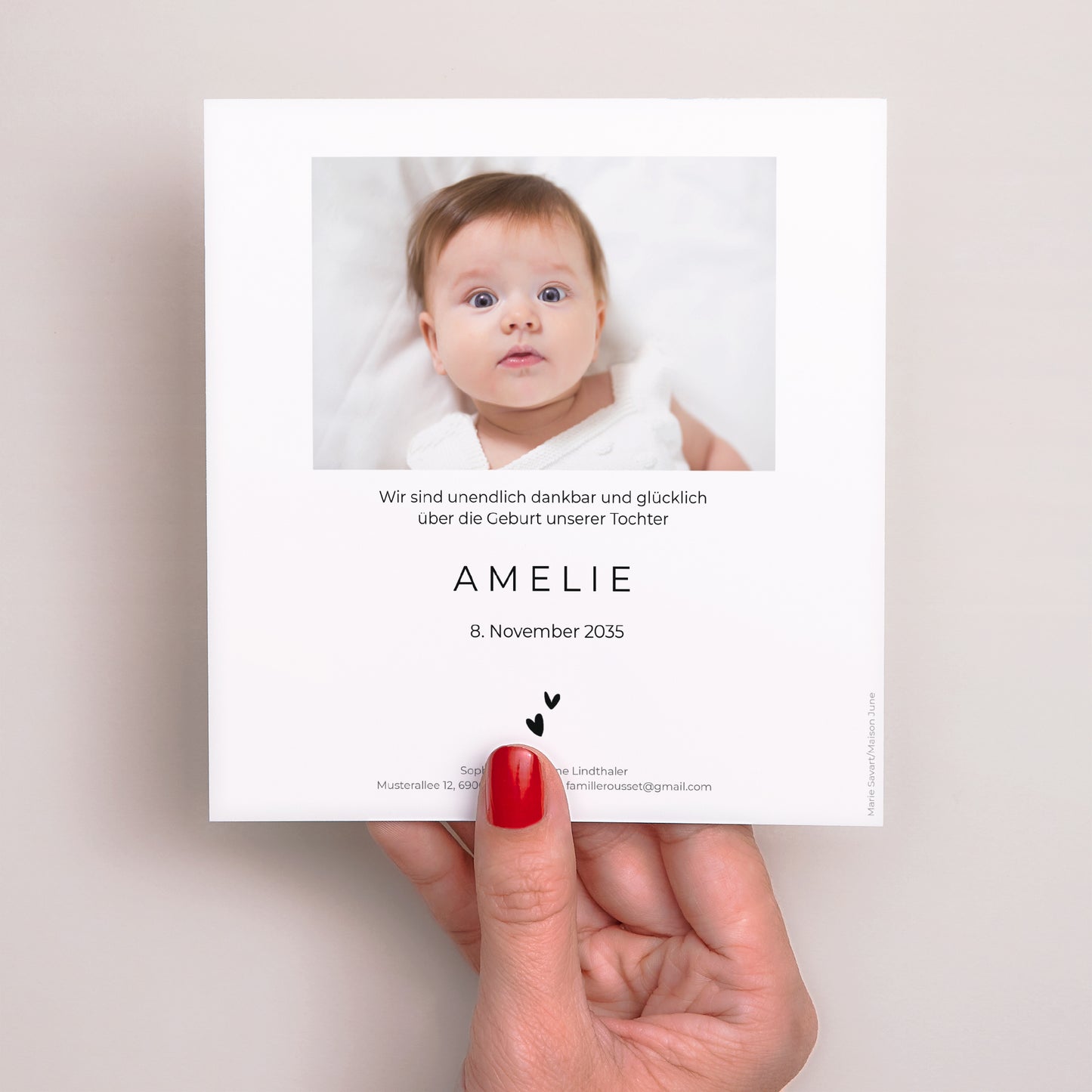 Geburtskarte Quadrat Kleiner Bader Rose foto N° 3