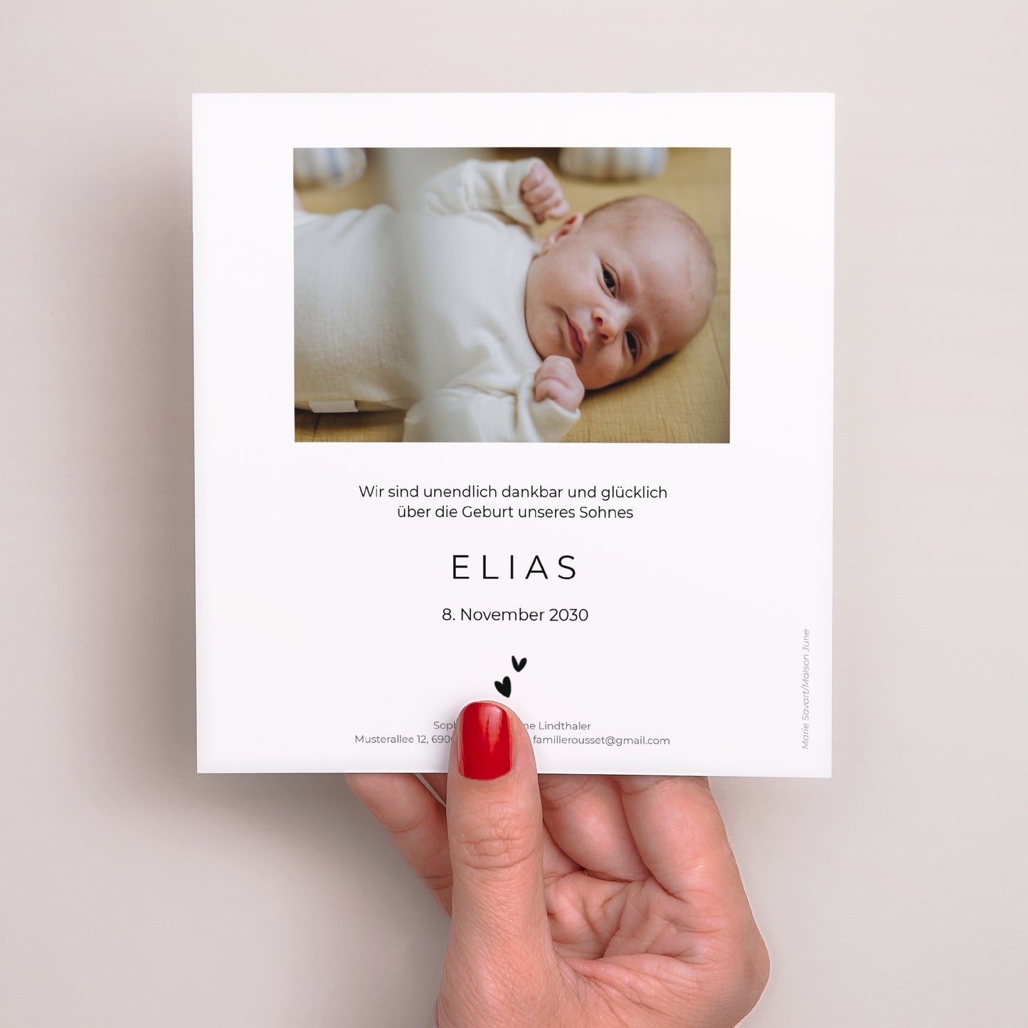 Geburtskarte Quadrat Kleiner Bader Senf foto N° 3