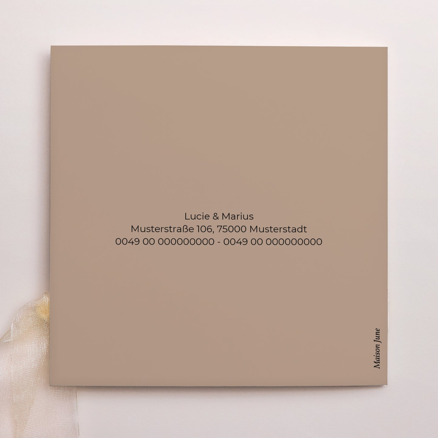 Hochzeitseinladung Quadratische Hülle, 3 Karten, Etikett Cappuccino foto N° 4