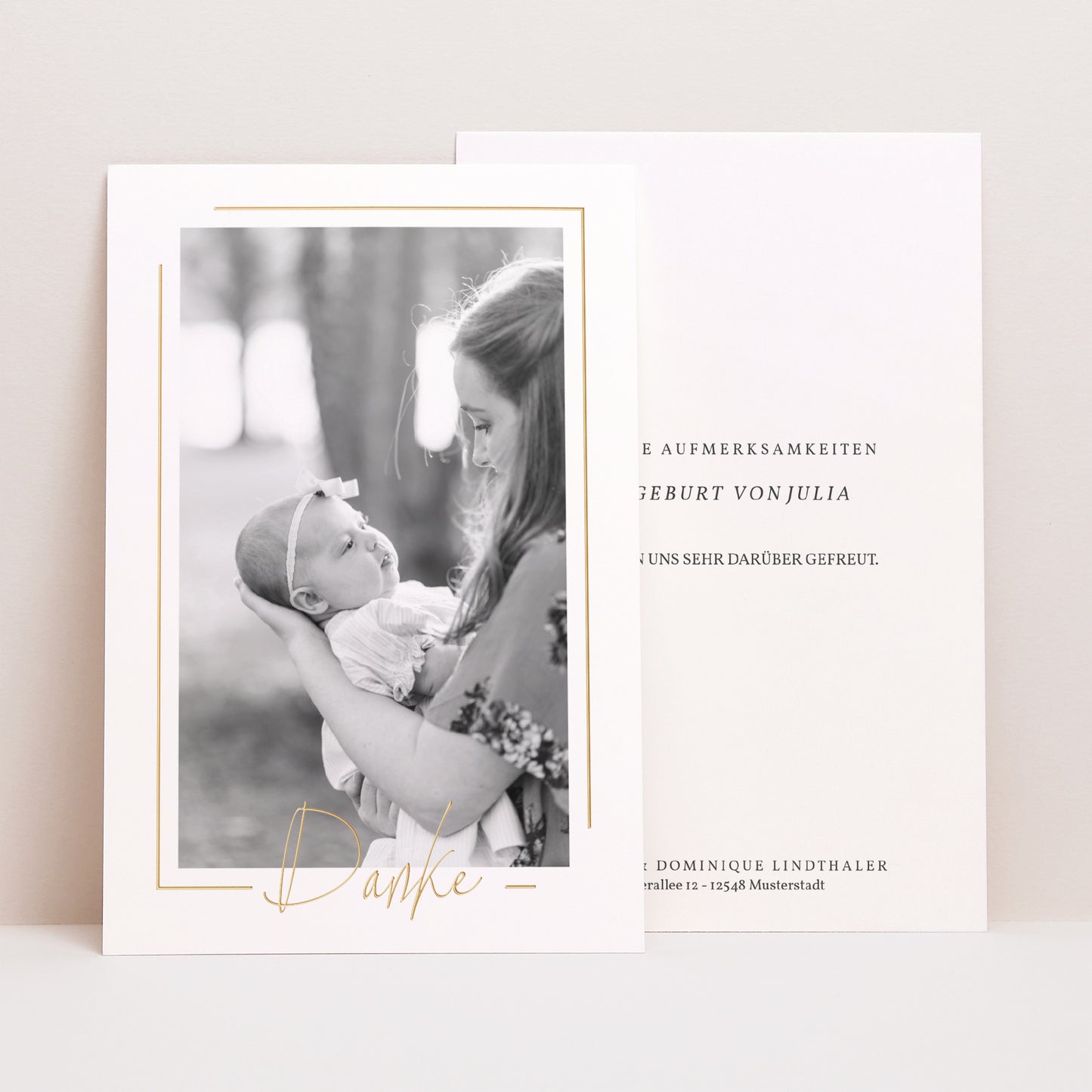 Dankeskarte Geburt PortraitPorträt Baby Girl Gold foto N° 1